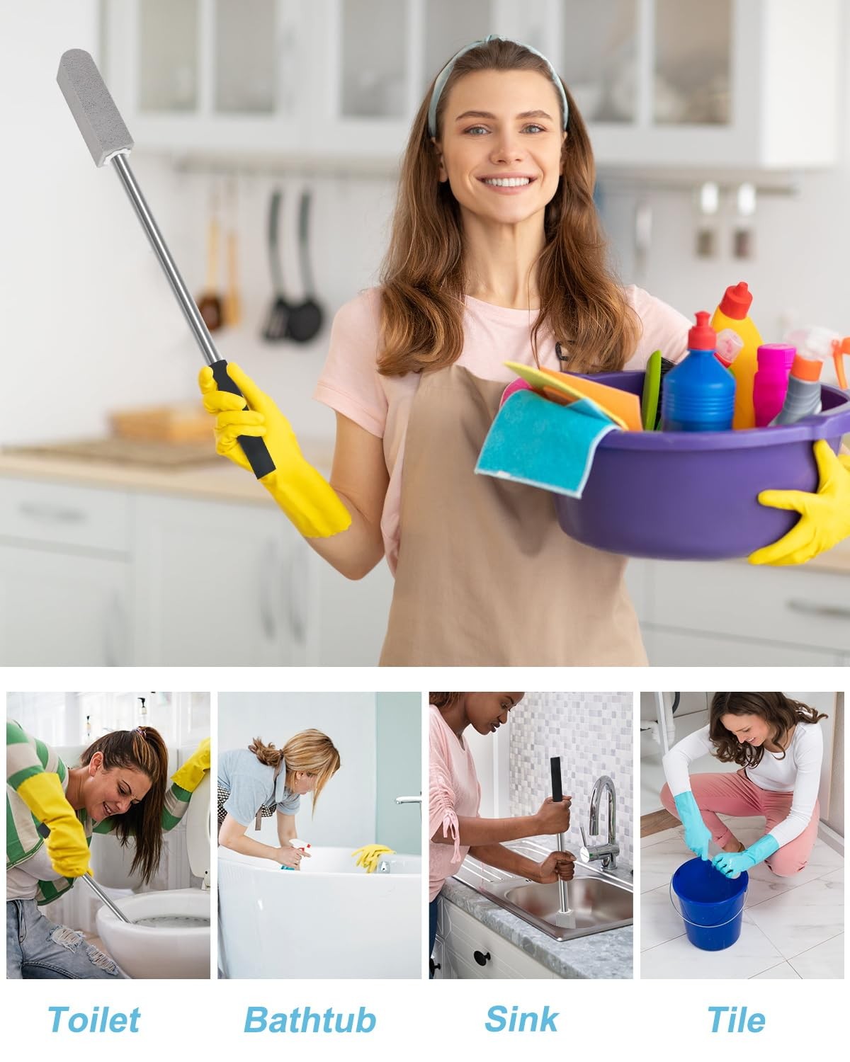 22 Inch Long Pumice Stone Toilet Bowl Cleaner with Stainless Steel Handle