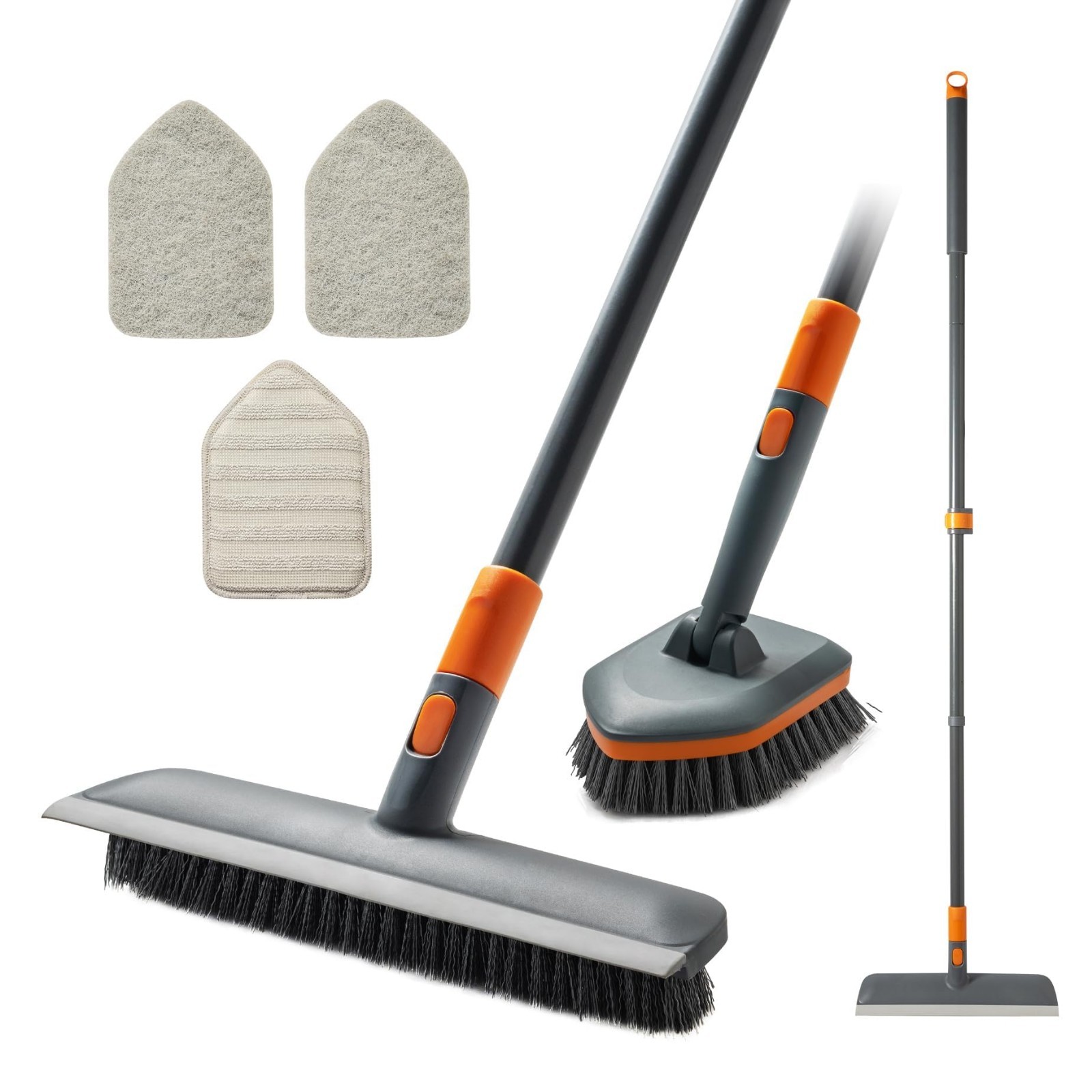 Multi-Purpose Floor Scrub Brush with 4 Cleaning Heads & 56″ Extendable Handle –