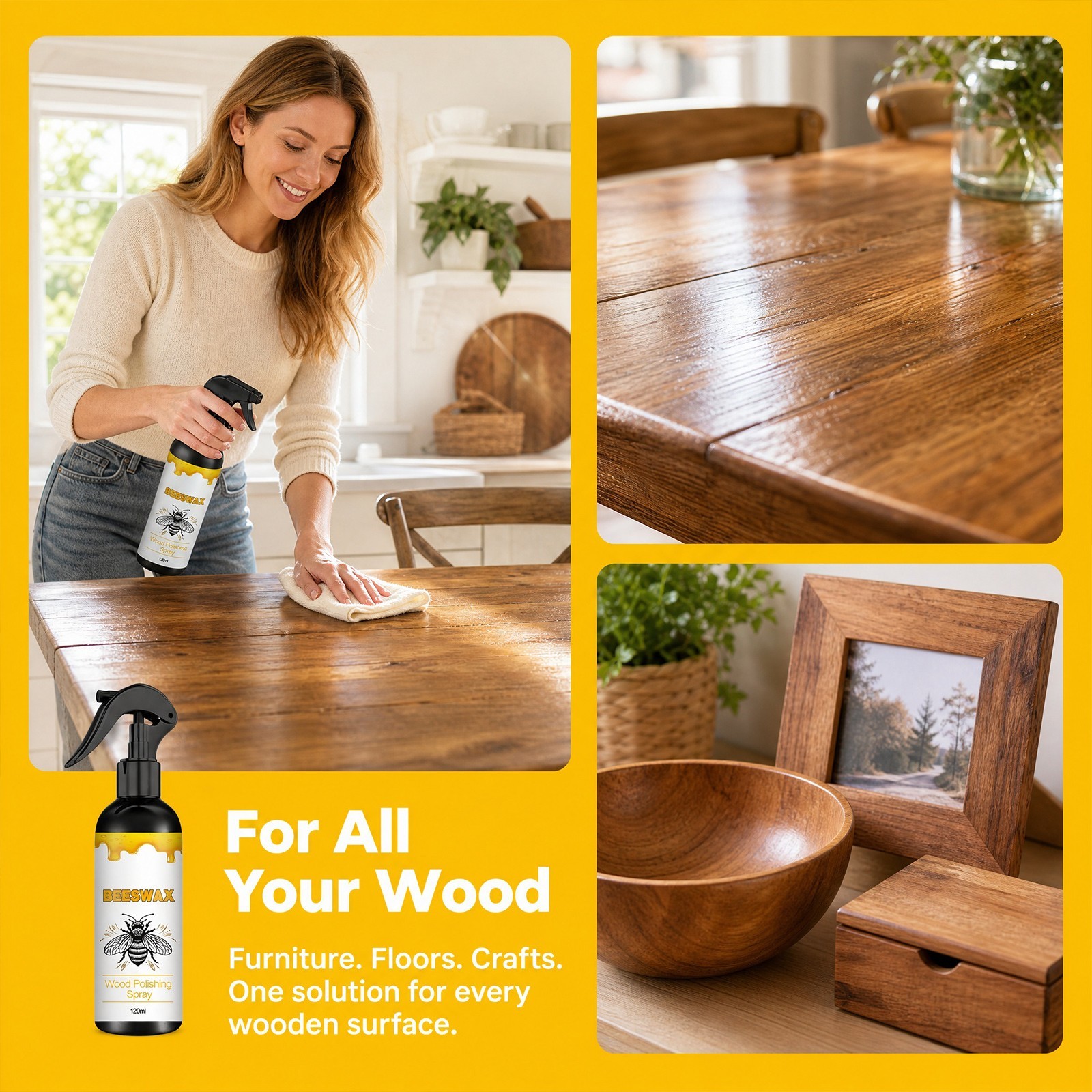 Natural Beeswax Wood Polish Spray – Furniture Floor Restorer & Cleaner