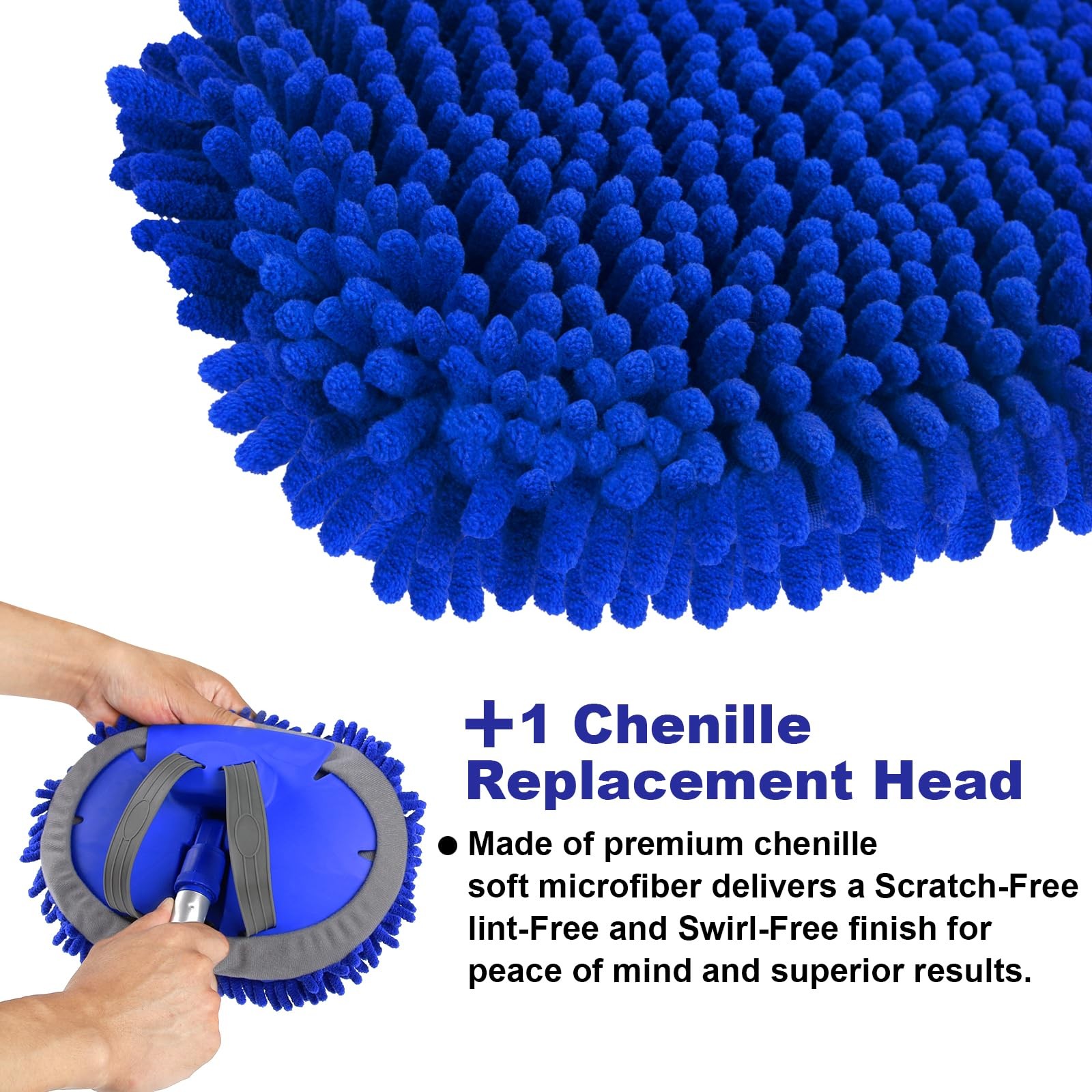 62″ Microfiber Car Wash Brush with Long Handle Car Washing Mop Kit Mitt Spong…