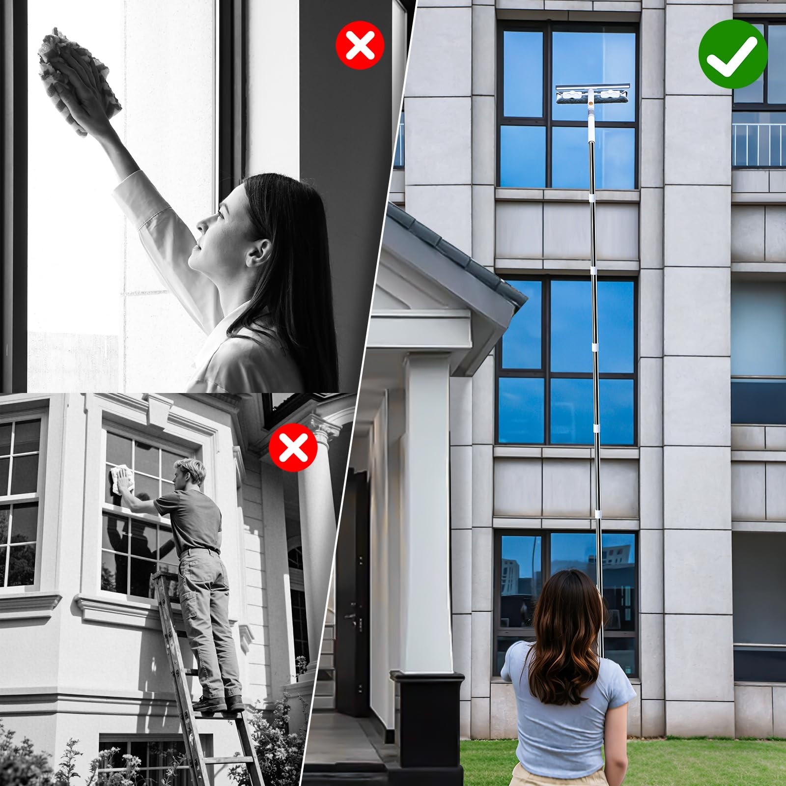 126’’ Squeegee for Window Cleaning, 2-in-1 Window Cleaner Tool with Extension…