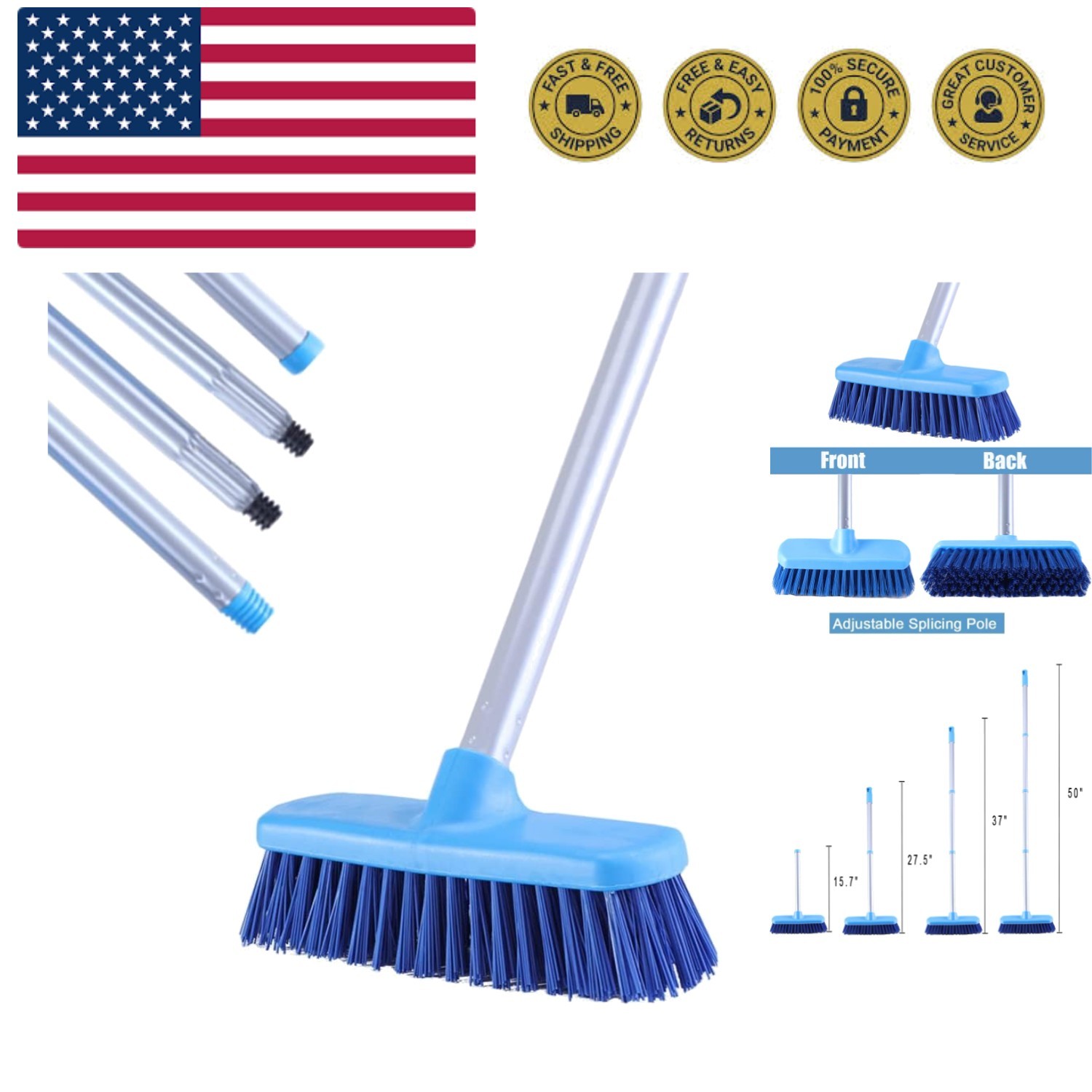 Deck Brush with Long Handle – Floor Scrub Brushes for Cleaning Shower, Stiff …