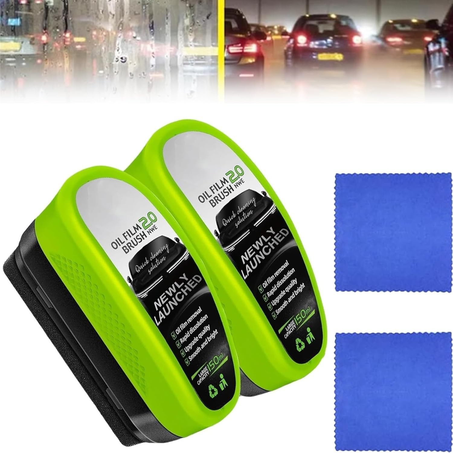 2025 New Automotive Oil Film Cleaning Brush, Clear Vision Glass Cleaner, 2 PACK