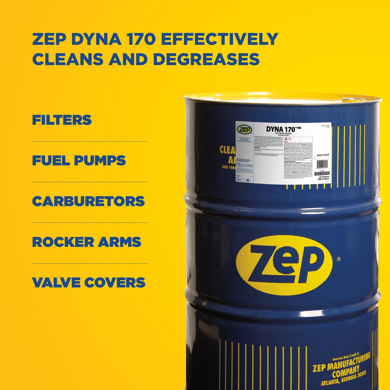 Zep Dyna 170 Parts Washer Degreaser – 55 Gallon (Drum) 17985 – Cold Tank Cleaner