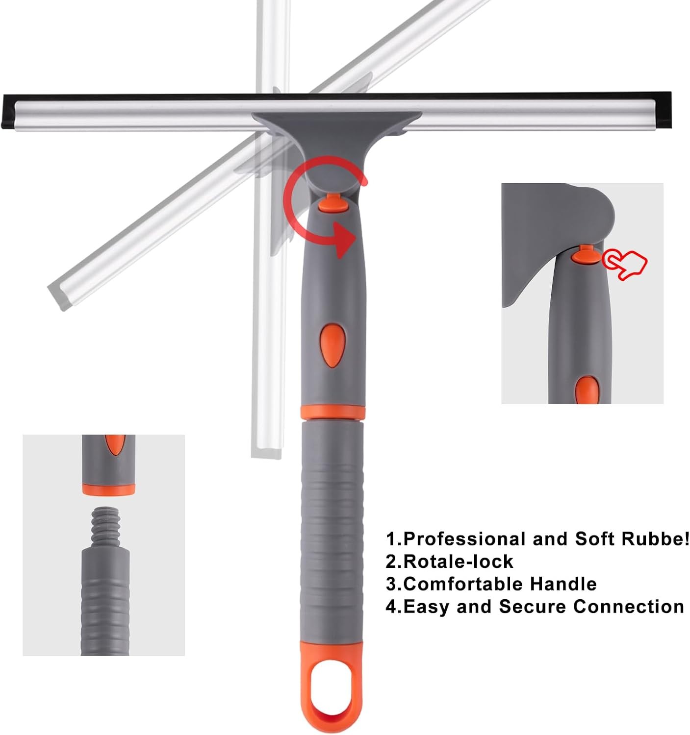 All Purpose 10 inch Shower Squeegee with 2pcs Rubber Wiper Blade Window Squeegee