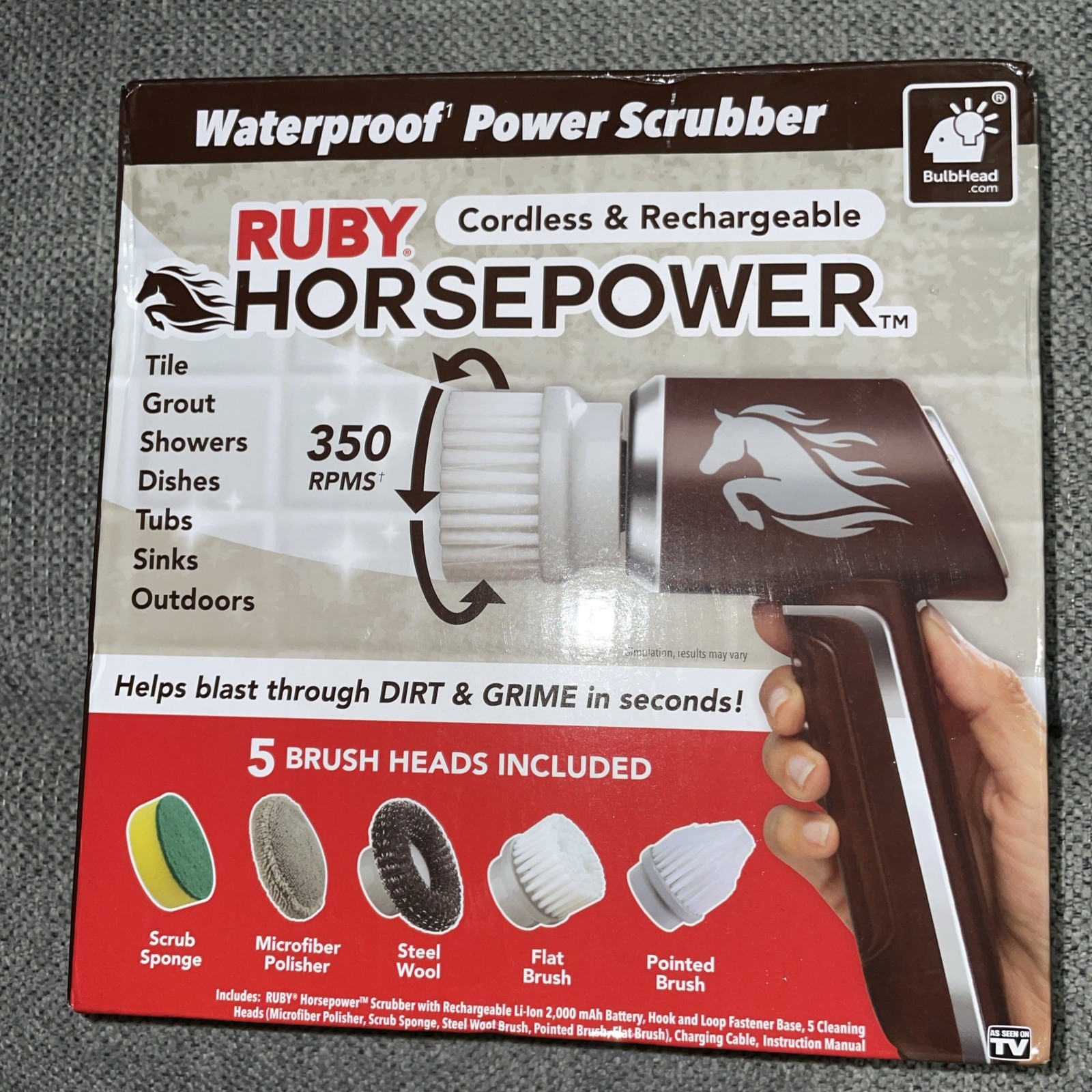 Ruby Horsepower Handheld Cordless Rechargeable Spinning Power Scrubber
