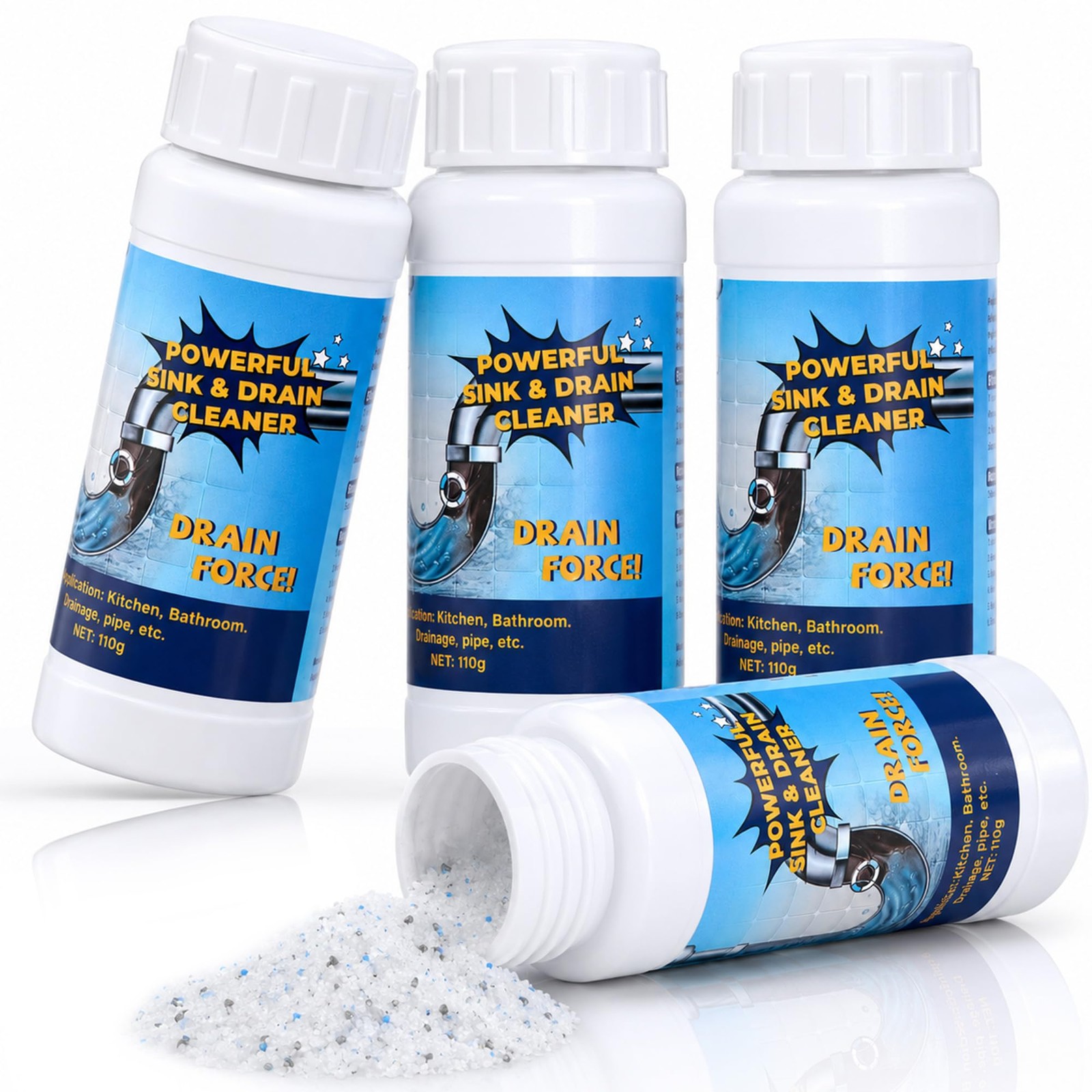 Loruoea 4Pack Potent Drain Cleaner & Clog Remover for Kitchen & Bath Pipes