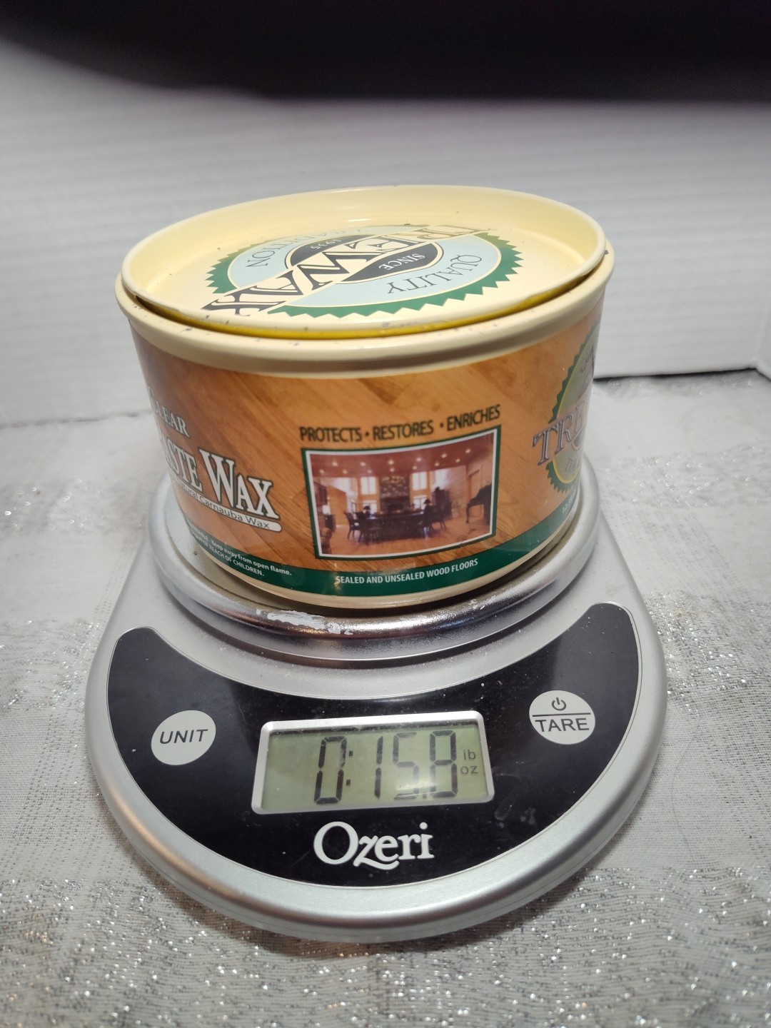 Used Original Trewax Clear Paste Wax Polish 12.35 Oz Can 70% Remaining