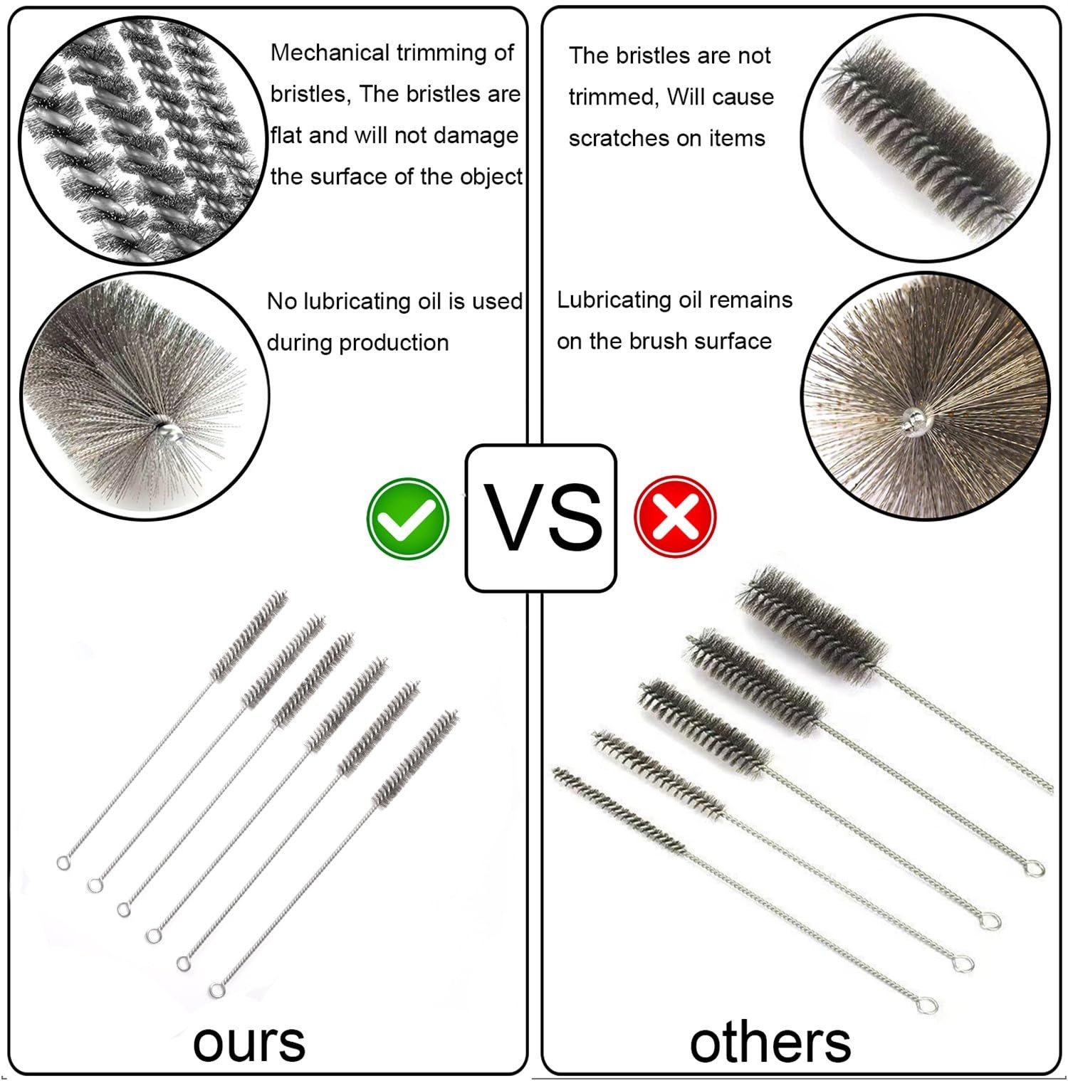 12 Inch Pipe Cleaning Brush Set with Stainless Steel Bristles, Steel Wire Tub…