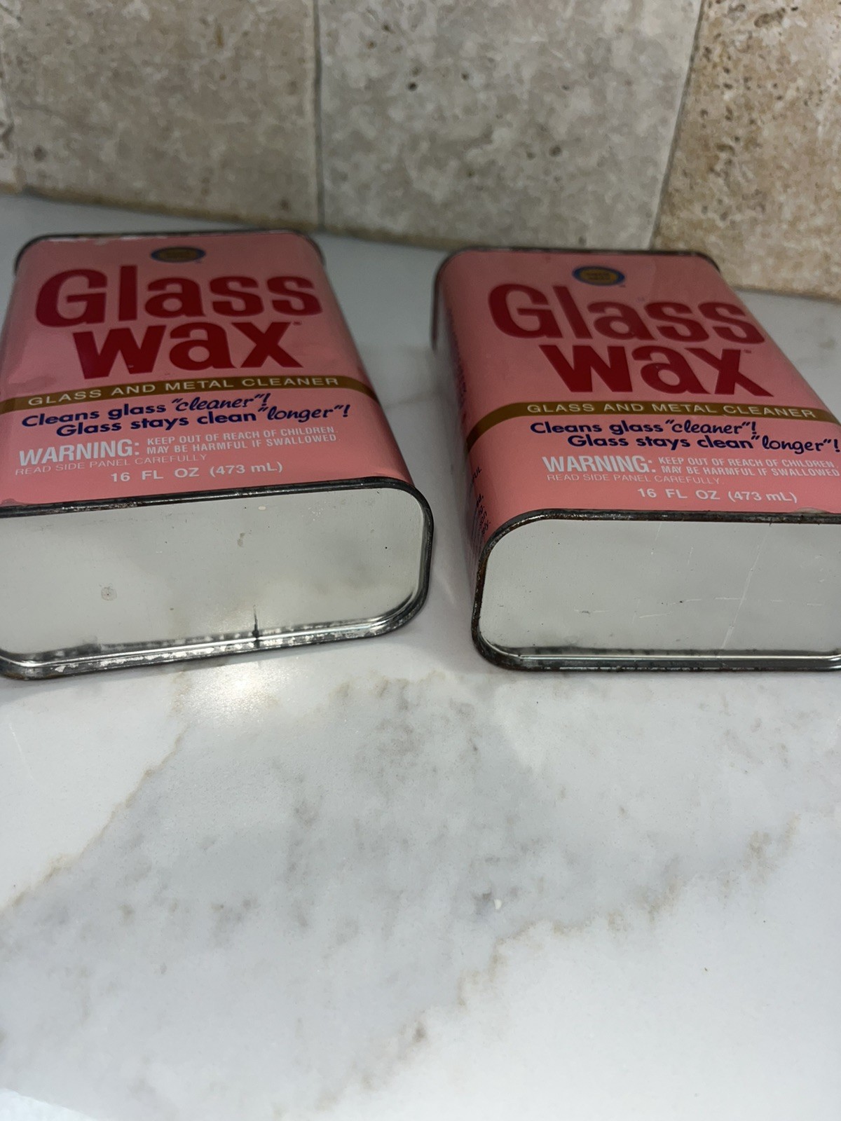 2x Vintage Glass Wax Glass & Metal Cleaner 16 fl oz 1994 Both over half full