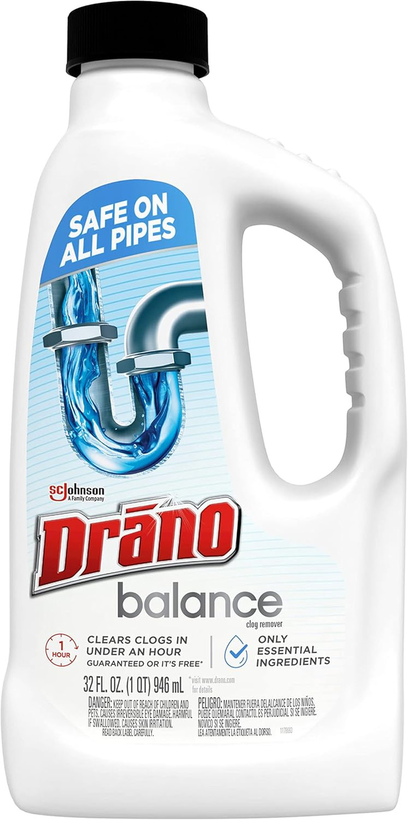 Balance Drain Clog Remover and Cleaner, Non-Corrosive Formula, Safe on All Pipes