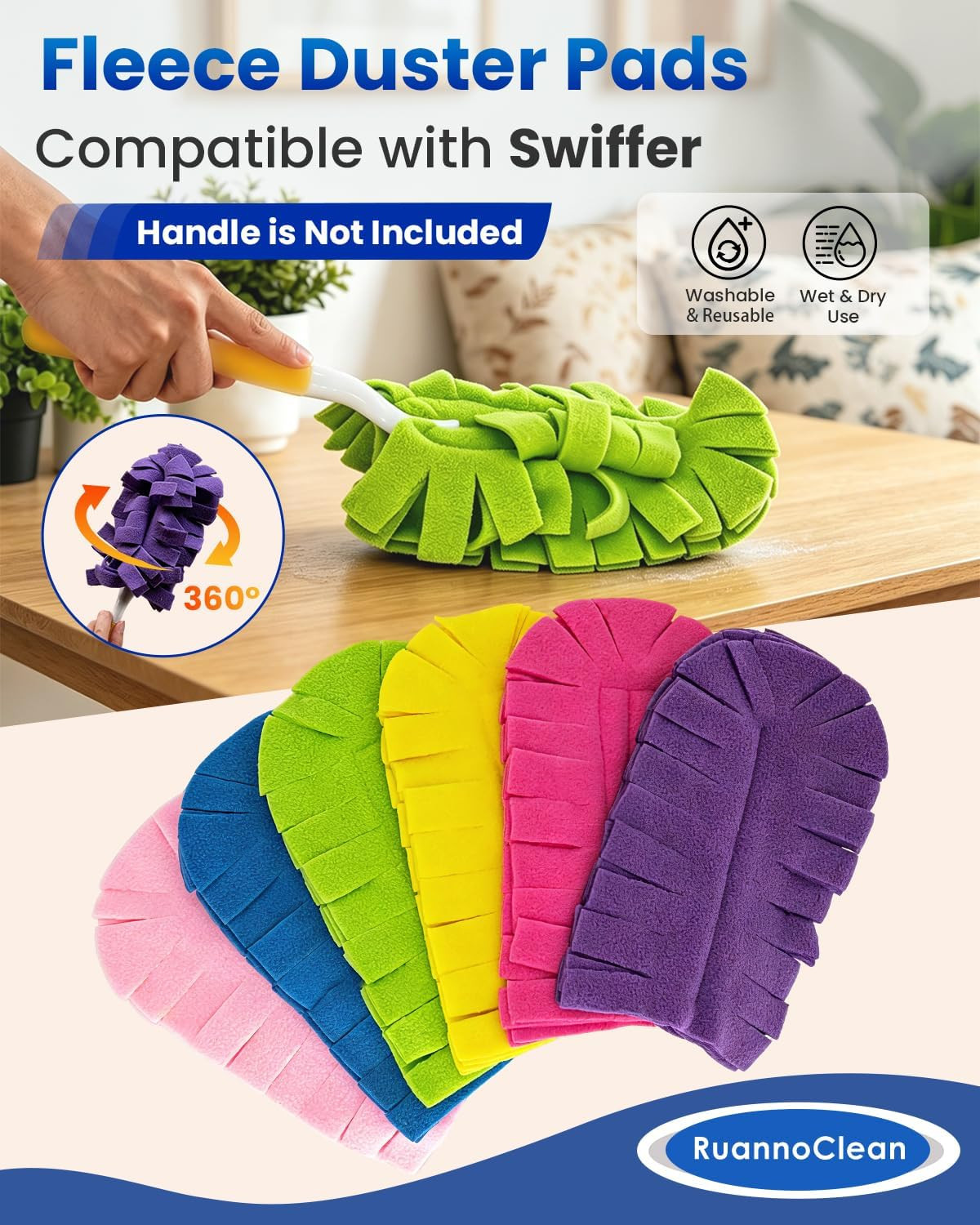 6 PCS Reusable Duster Refills Compatible with Swiffer Duster | Washable Fleece