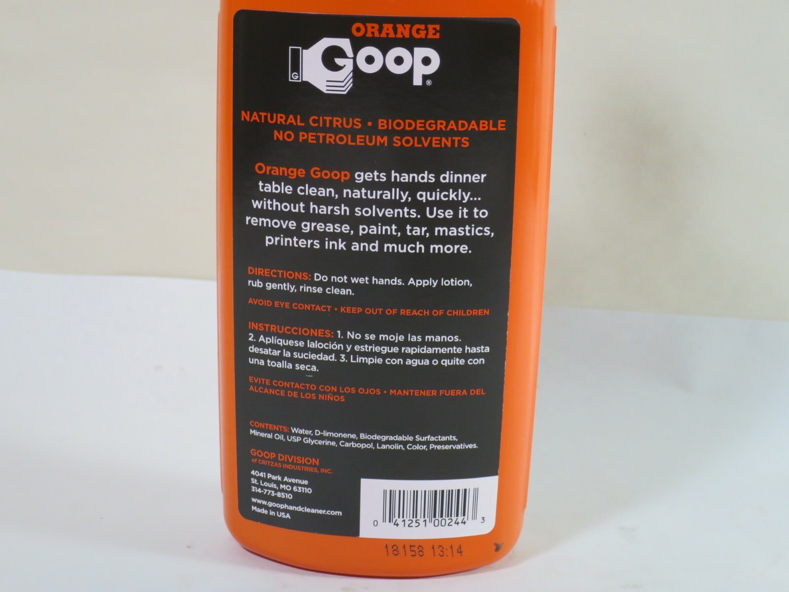 Orange Goop 44 Waterless Hand Cleaner with Natural Citrus Power 16oz