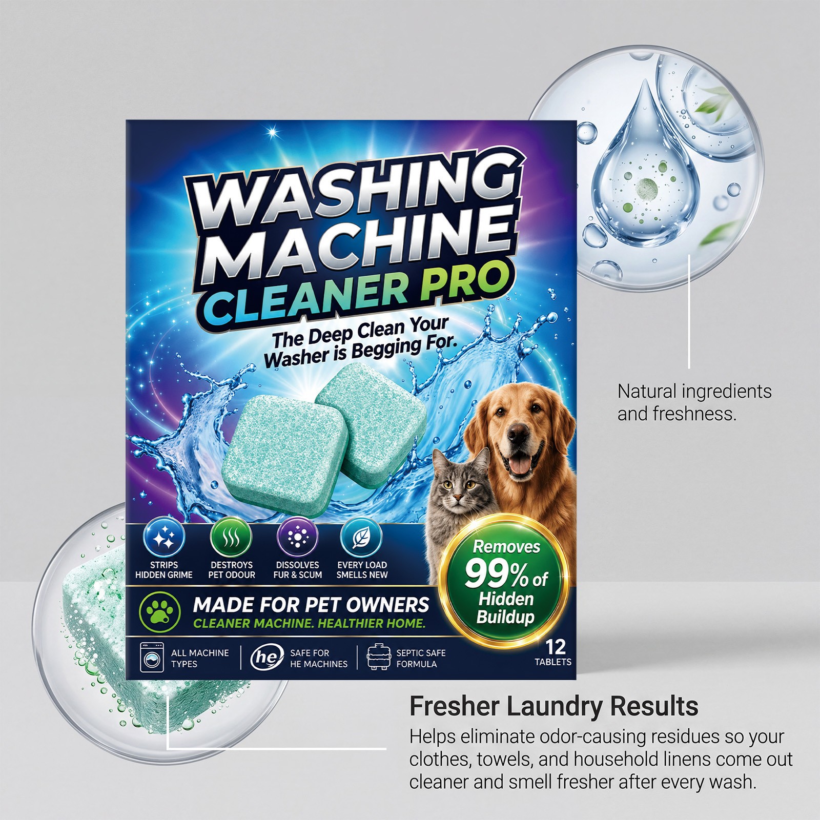 Washing Machine Cleaner Pro, Prime Drum Washing Machine Cleaner 12 TABLETS