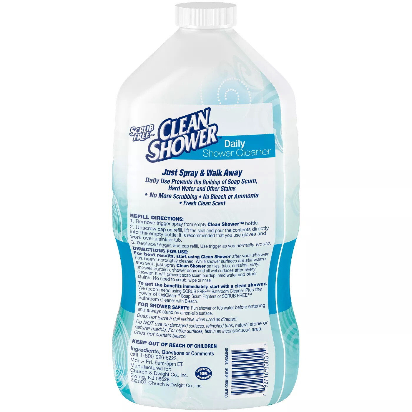 Clean Shower Daily Shower Cleaner – 32 Oz. Spray & 60 Oz. Refill – Scrub Free