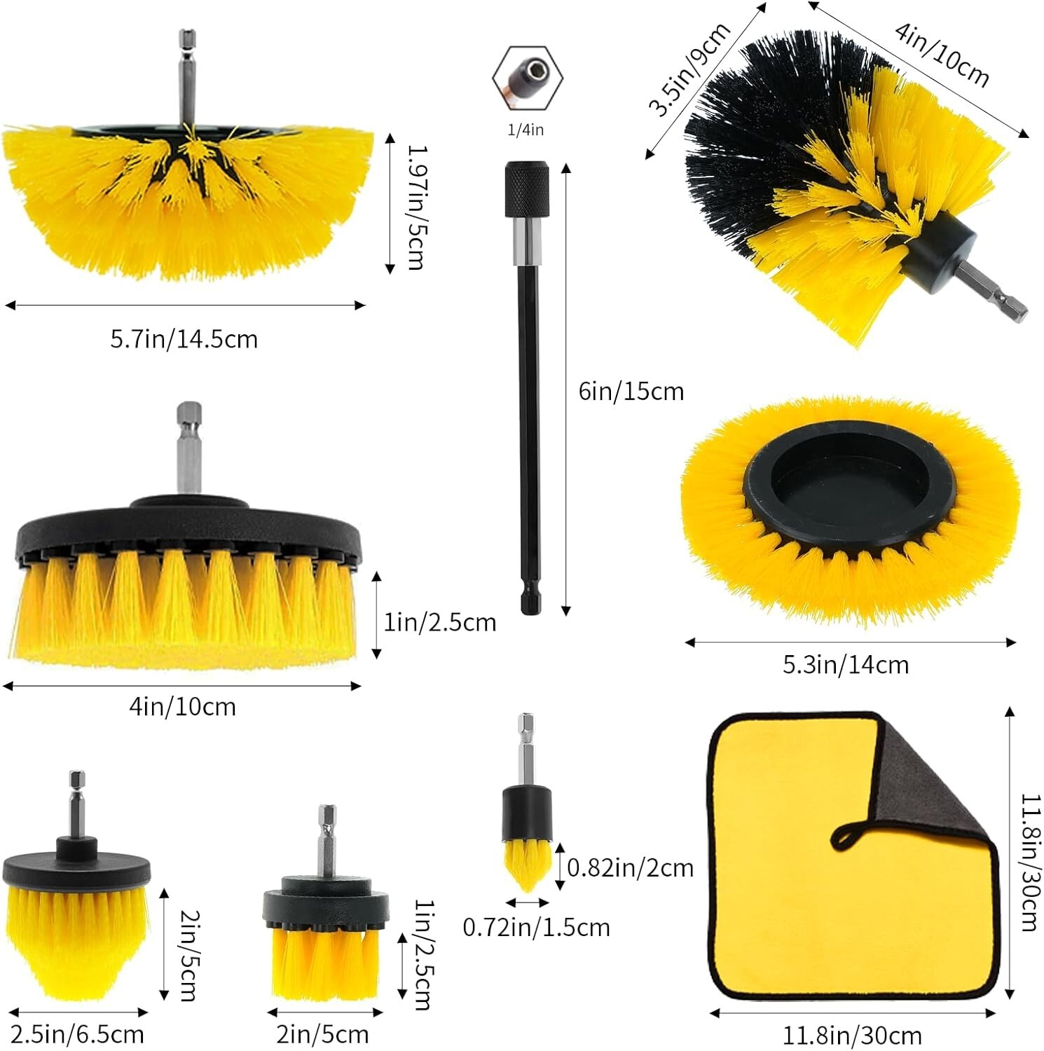 10Pcs Drill Brush Attachment Set,Power Cleaning Scrub Brush Kit with Extend Long