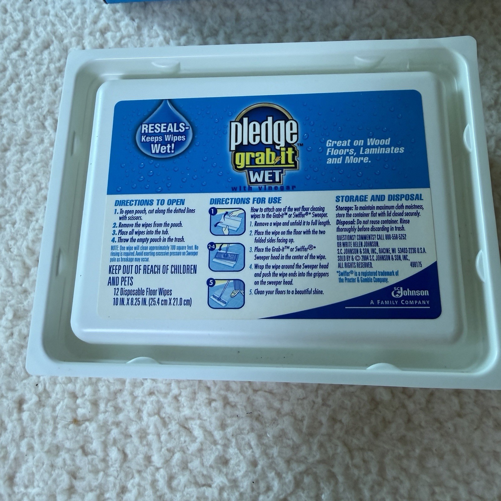 Pledge Grab It Vinegar Wet Floor Wipes Box of 12 Discontinued Natural Care Wood