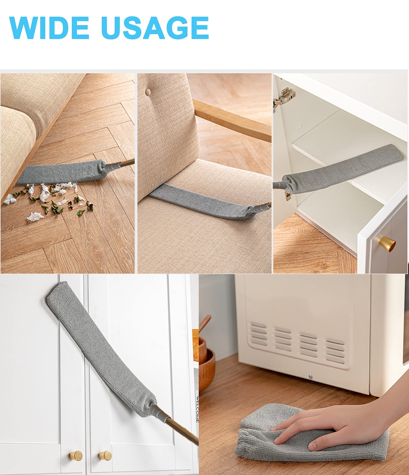 Upgraded Under Appliance Cleaning Gadgets Microfiber Gap Duster Skinny Flat Dust