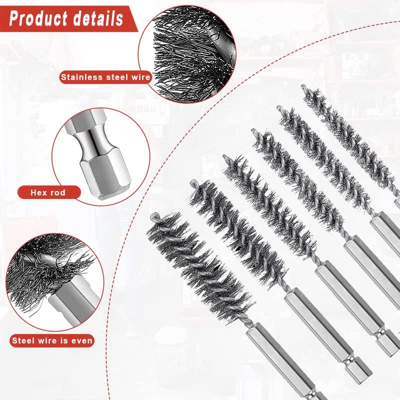 6 Pieces Stainless Steel Bore Brush in Different Sizes + 15 Pcs Cleaning Need…
