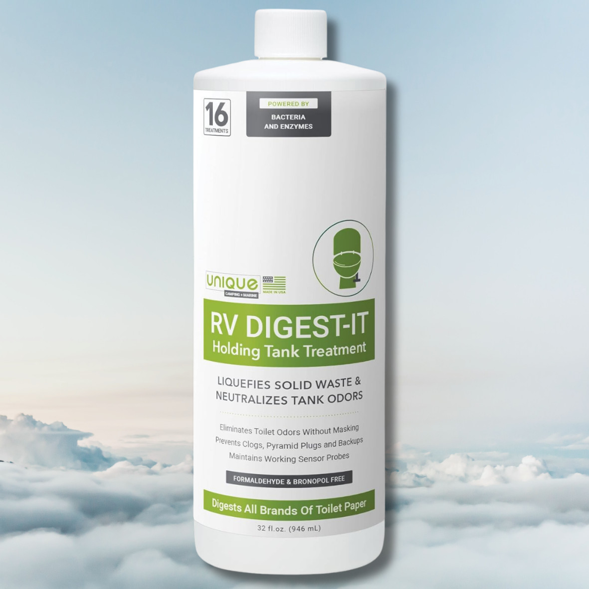 Unique RV Digest-It Holding Tank Treatment – Liquid 16 Treatments, 32 Oz.