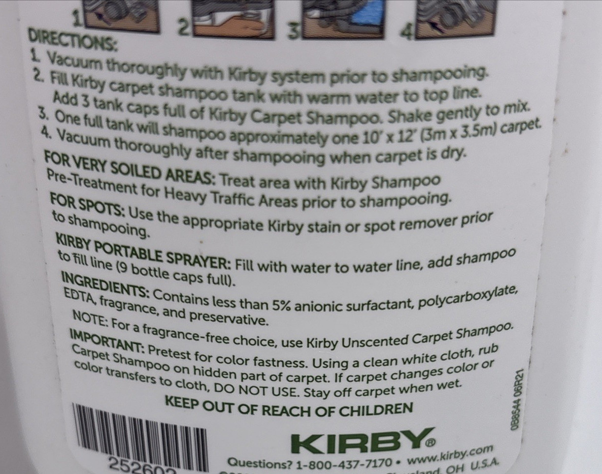 Kirby Carpet Shampoo Lavender Scent 12 Oz Sealed #252602