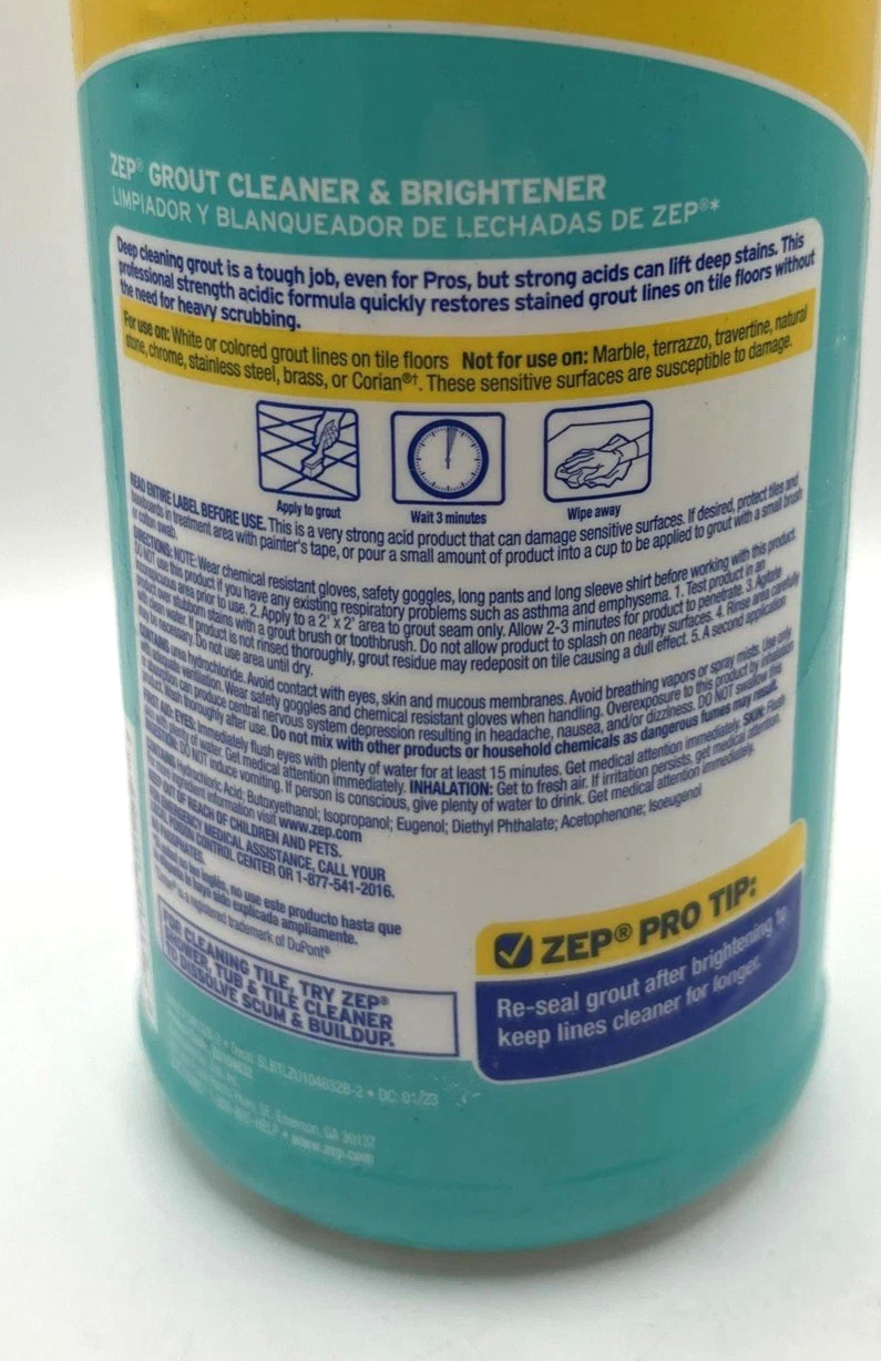 2 Pack ZEP Grout Cleaner and Brightener Non Abrasive 32oz each Viral Cleaner