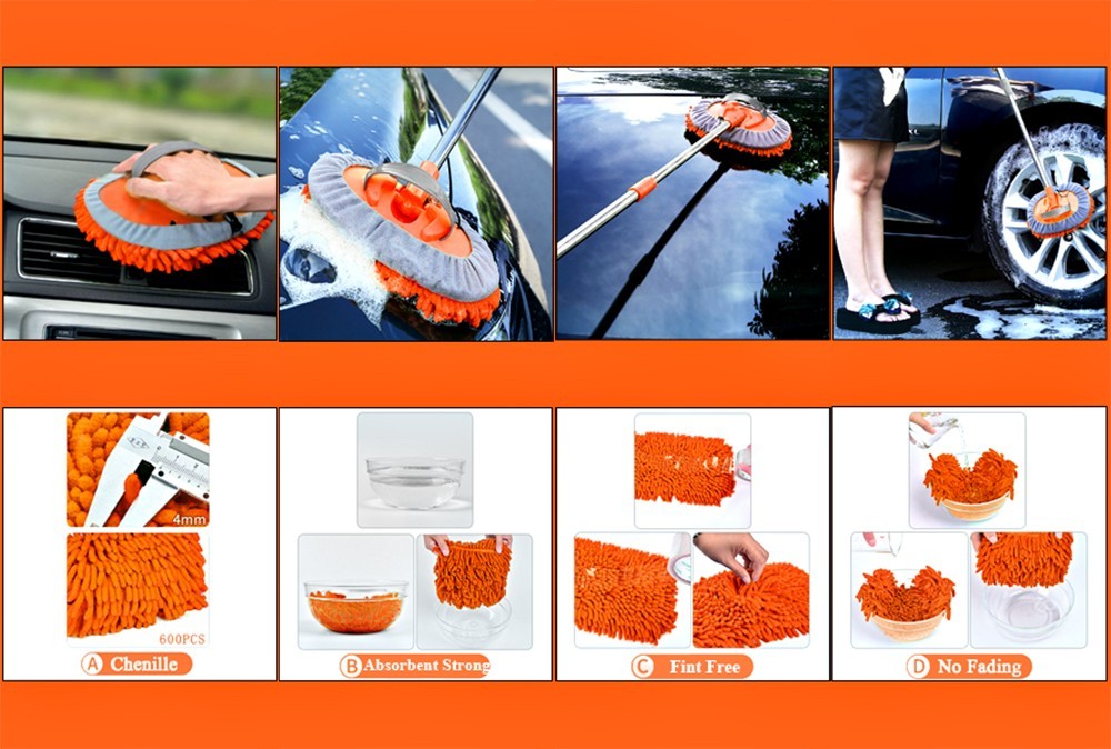 63″ MICROFIBER CAR RV TRUCK WASH BRUSH MOP KIT MITT SPONGE TELESCOPING HANDLE