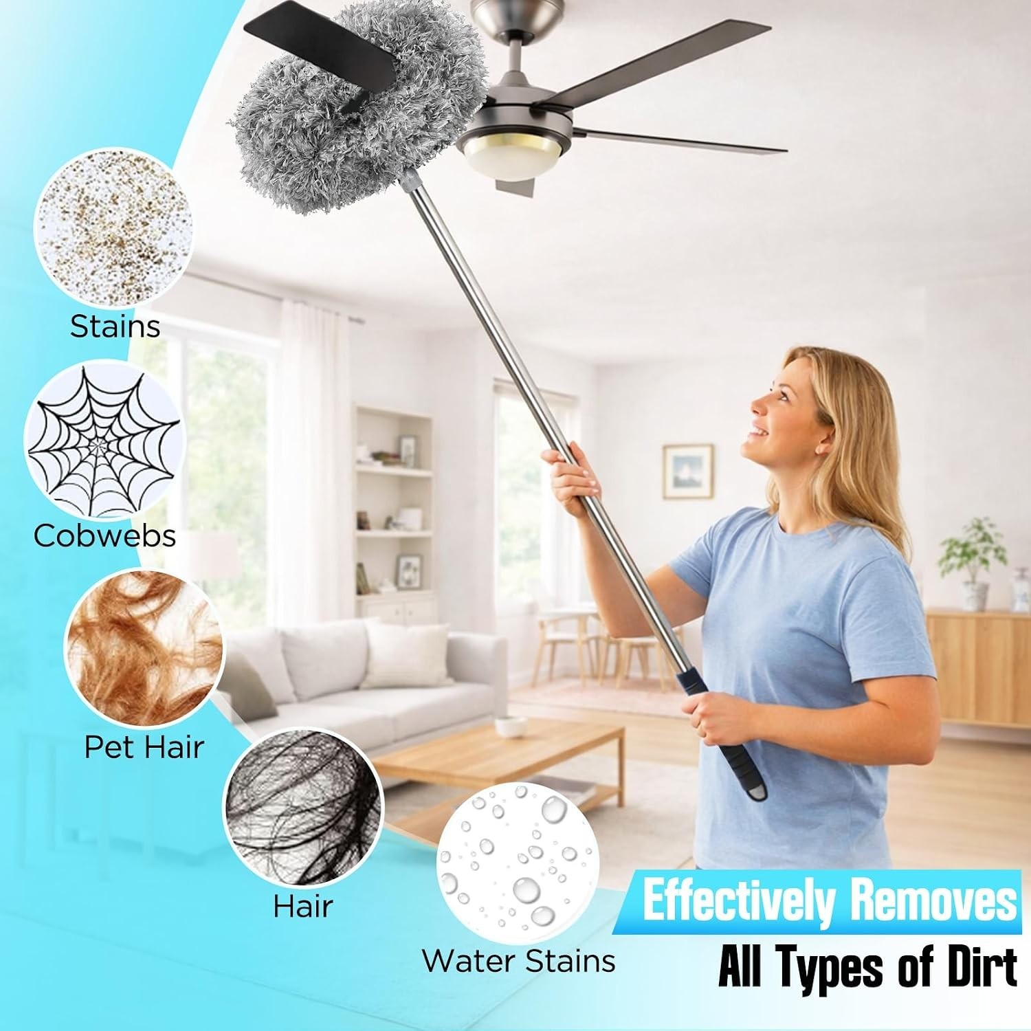 Ceiling Fan Cleaner Duster with Extension Pole, 12 to 51 Inch Duster Length, …
