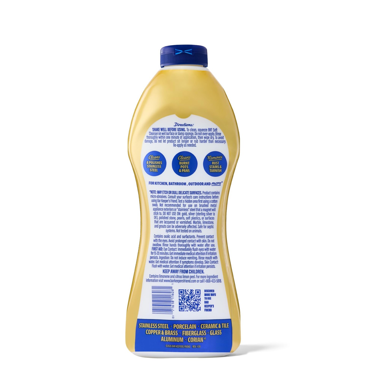 Bar Keepers Friend Soft Cleanser Liquid, 13 oz x 13 Ounce (Pack of 2), Gold