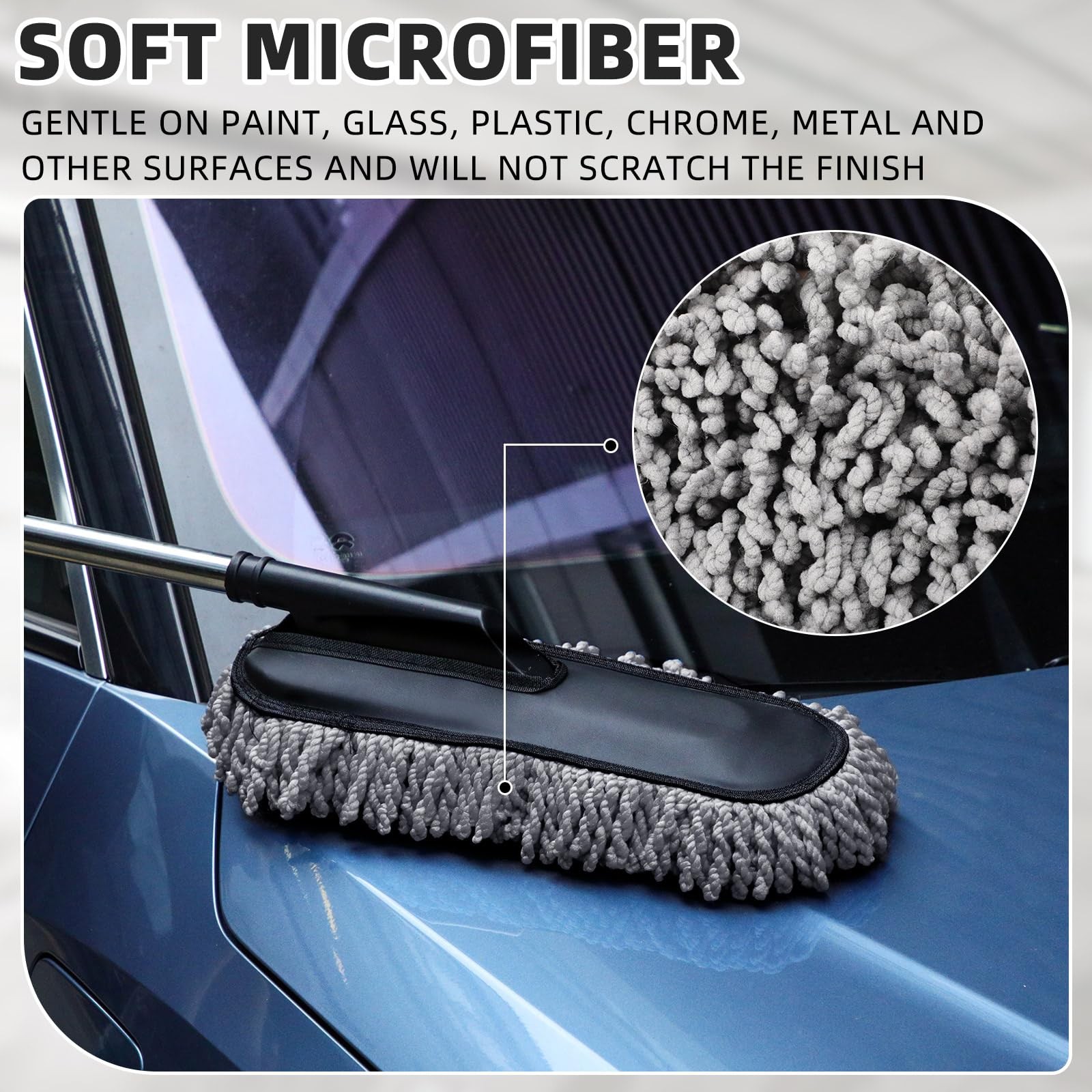 1 Pack Microfiber Car Duster Exterior Scratch Free with Extendable Handle Sof…