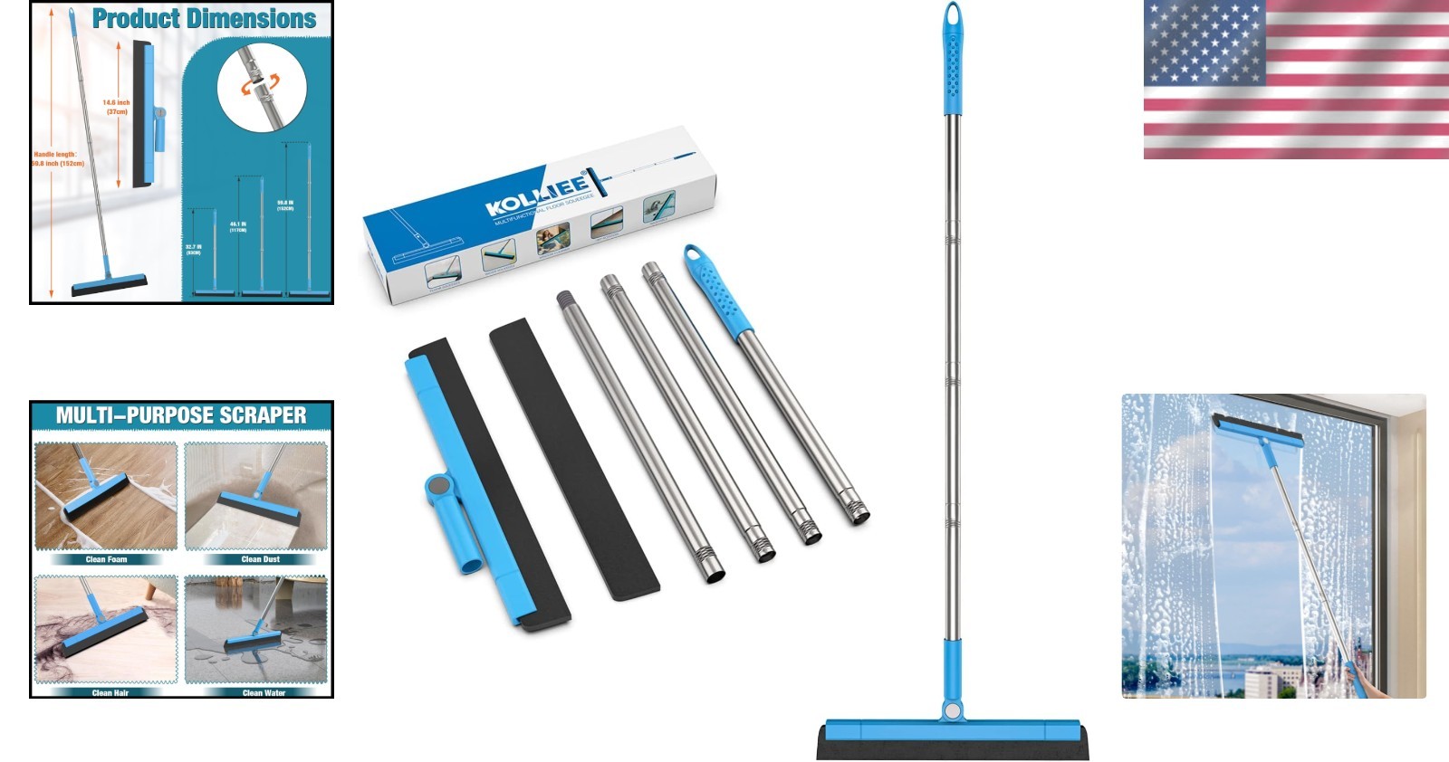 Adjustable 59” Floor Squeegee with Foam Blade for Professional Cleaning Needs