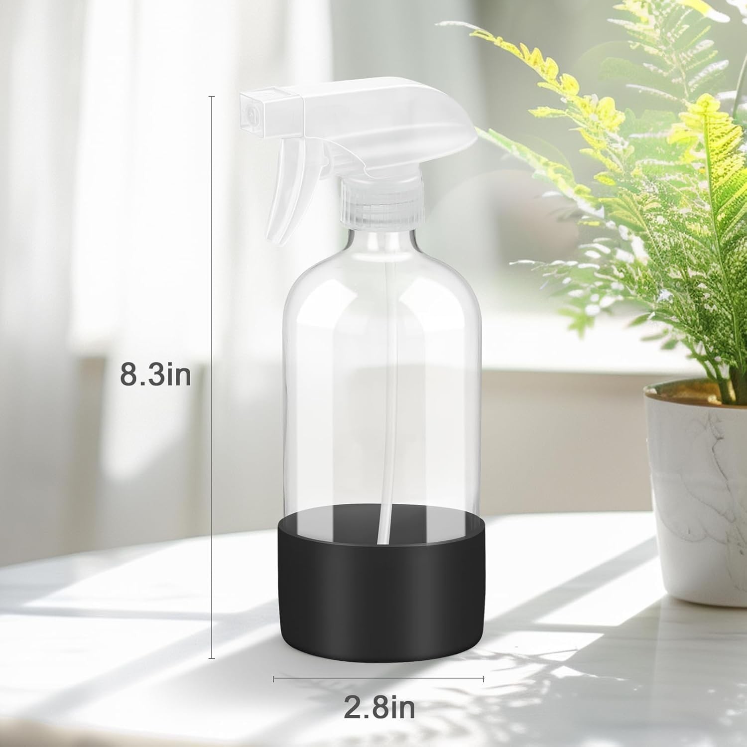 2 Pack 16 oz Glass Spray Bottles with Silicone Sleeve, Adjustable Nozzles for Ha