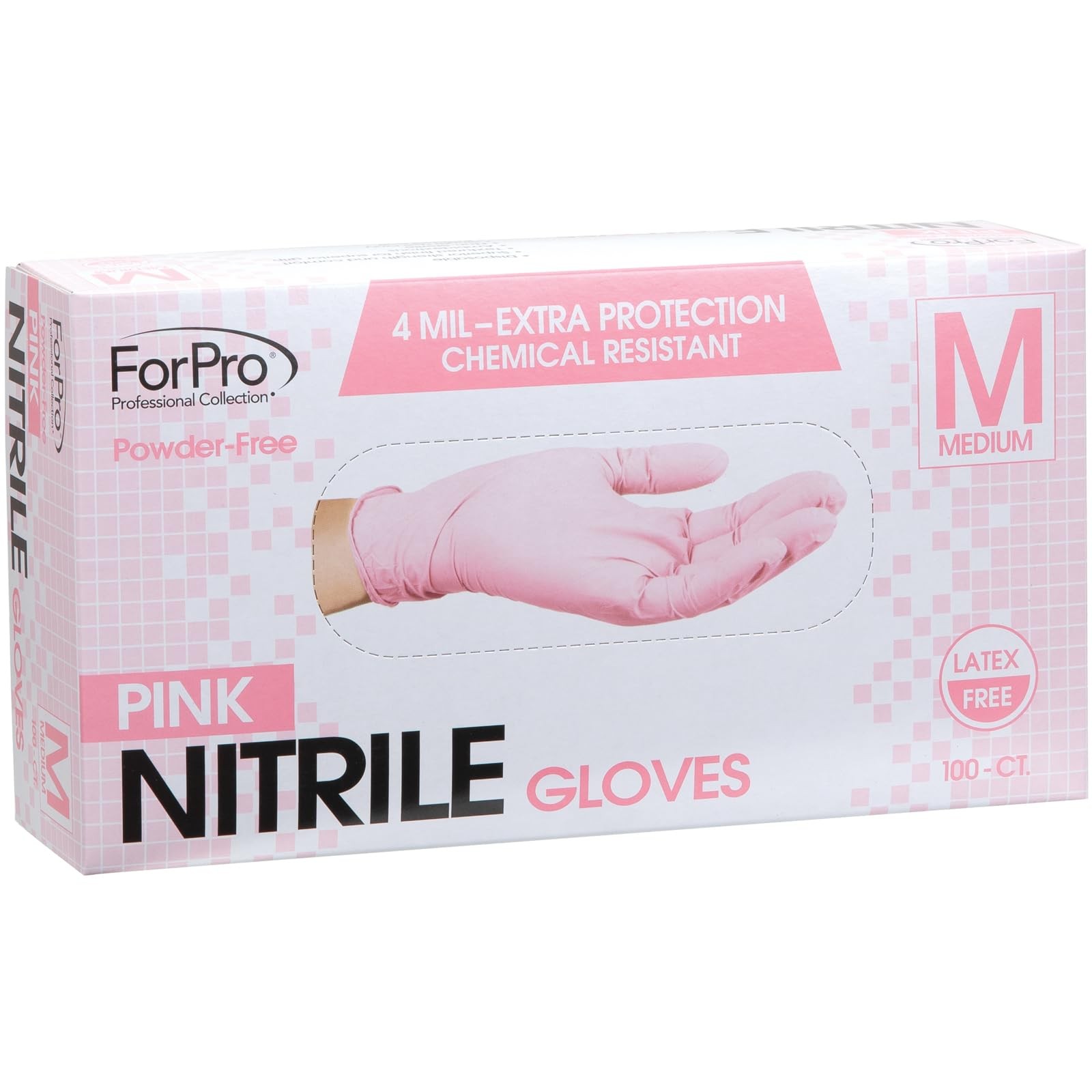 ForPro Professional Collection Disposable Nitrile Medium (Pack of 100), Pink