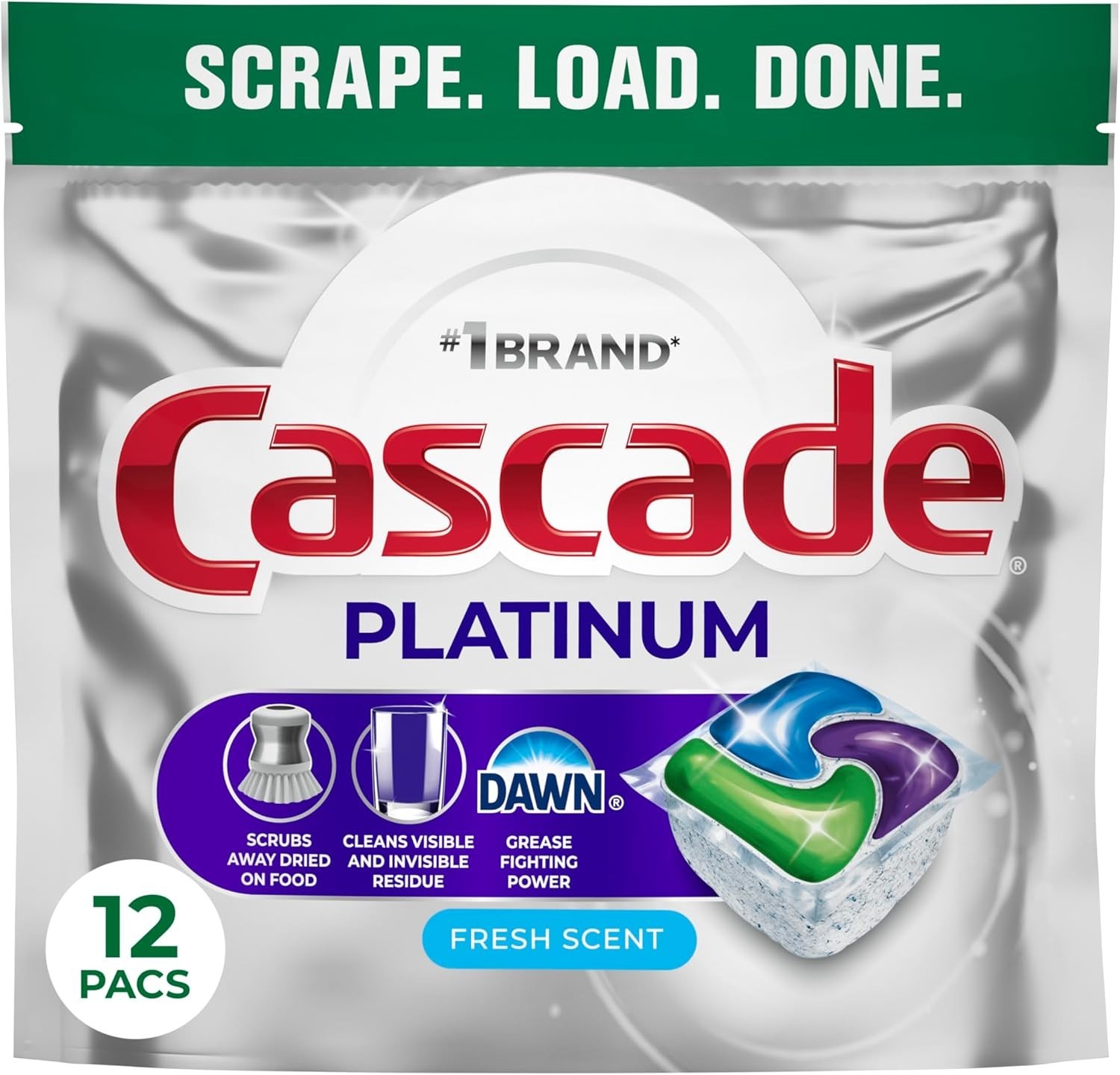 Platinum Dishwasher Pods, Dishwasher Detergent, Dish Detergent Soap, Fresh, 12 c