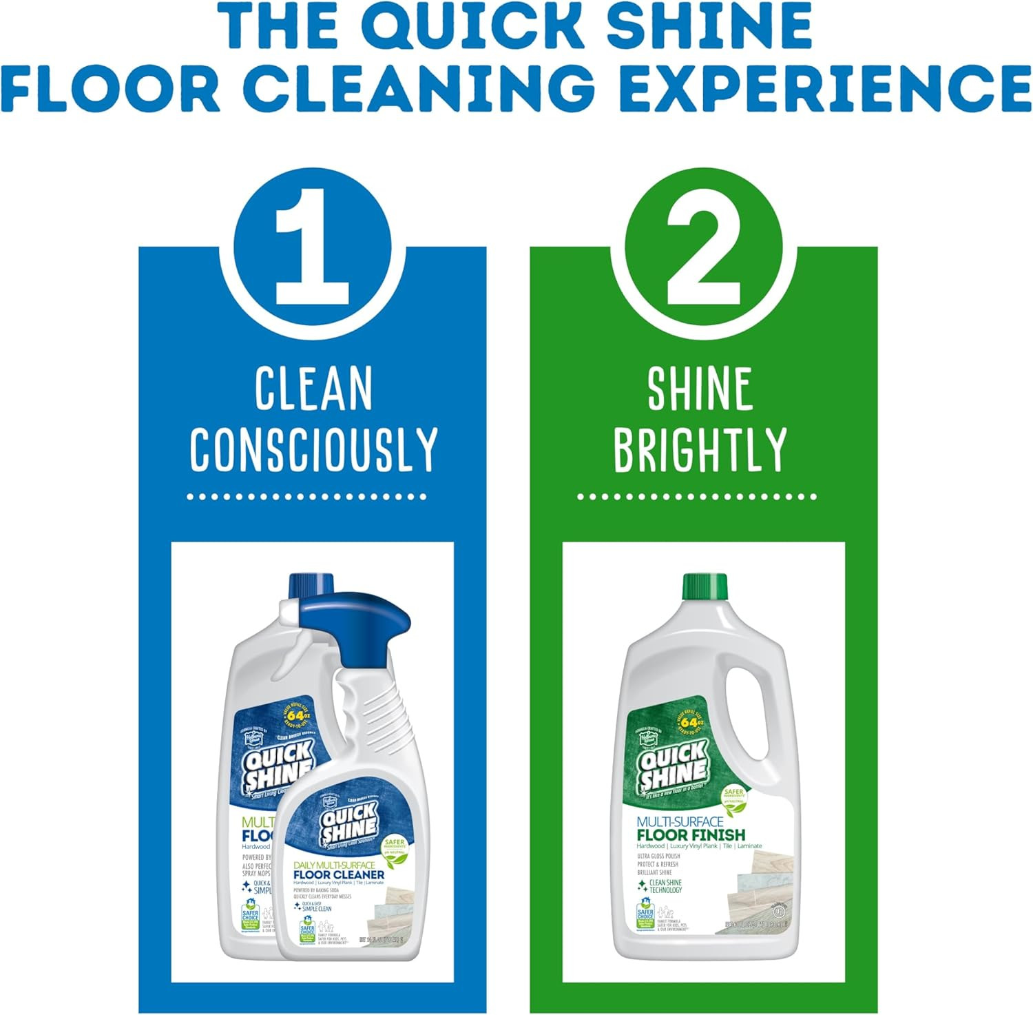 Quick Shine Multi Surface Floor Cleaner, Ready to Use-Streak Free-No Rinse 64Oz