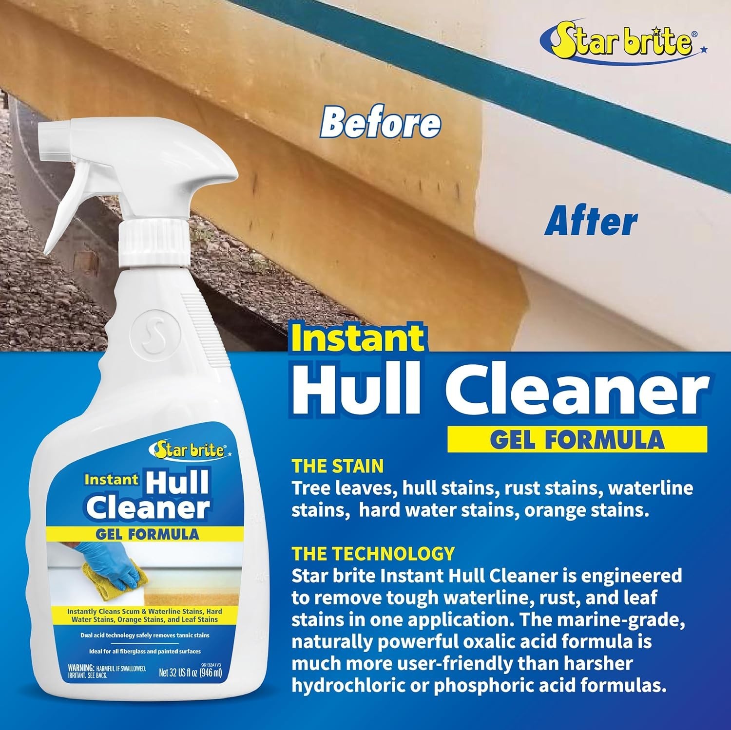 Instant Hull Cleaner – 32 Oz Gel Spray – Easily Remove Stains, Scum Lines & G…