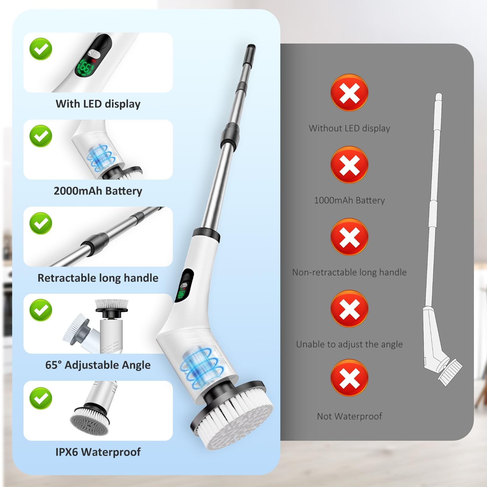 Electric Spin Scrubber, Bathroom Scrubber, Cordless Shower Cleaner Brush, 9 R…