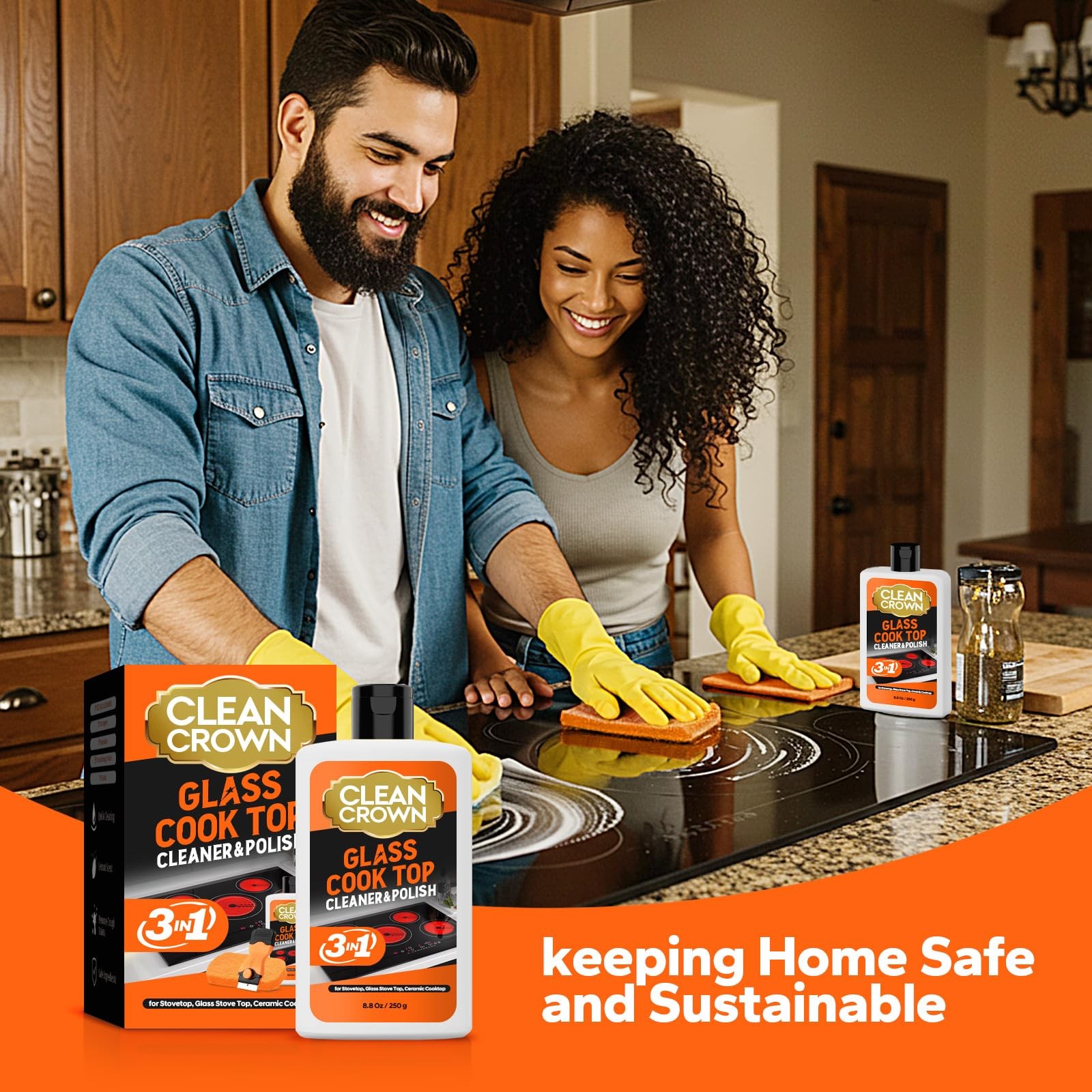 3in1 Cooktop Cleaner Kit 8.8 Oz Cooktop Cleaner + Scrubbing Pad + Scraper, St…