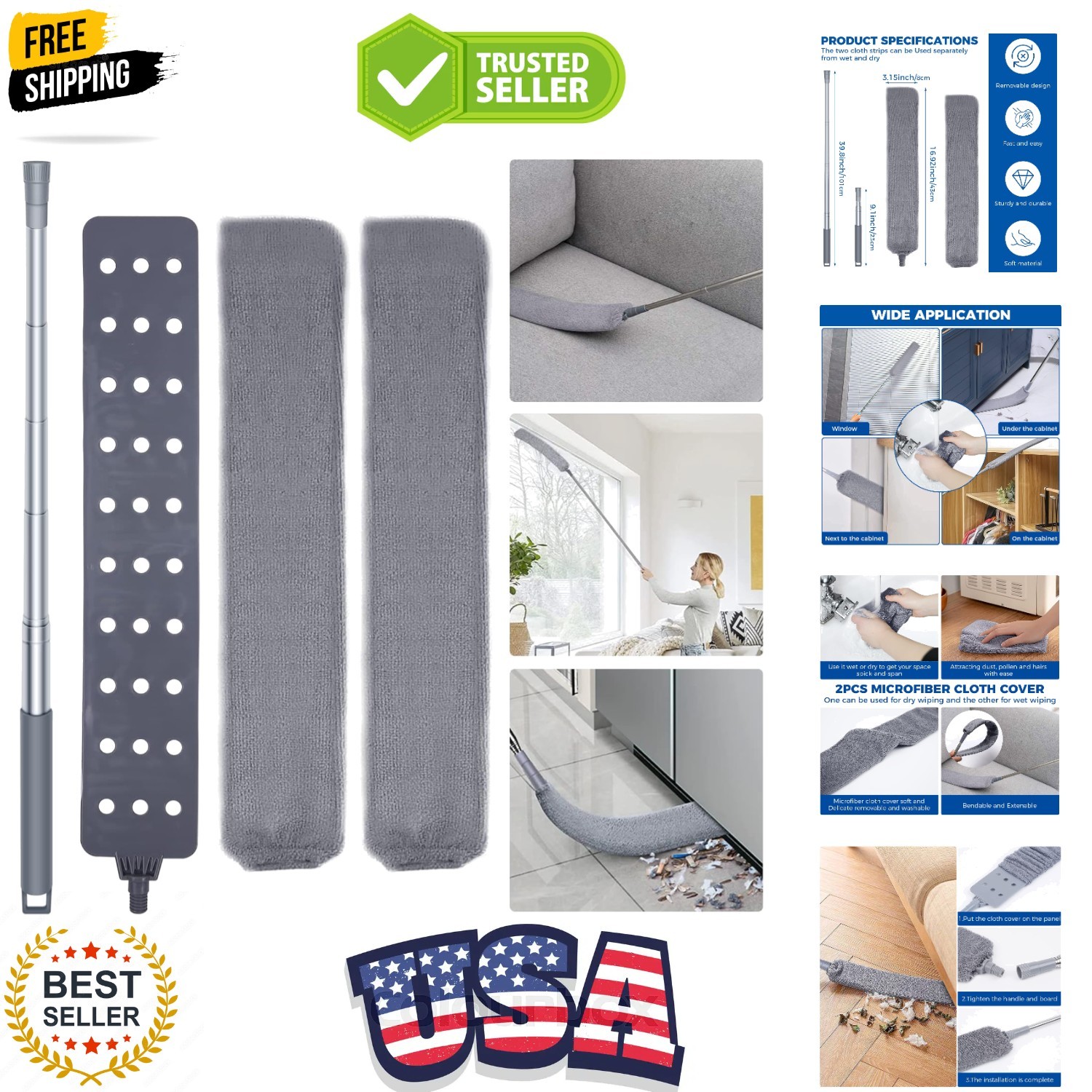 Retractable Gap Dust Cleaner Cleaning Tools with 2 Microfiber Dusting Cloths …