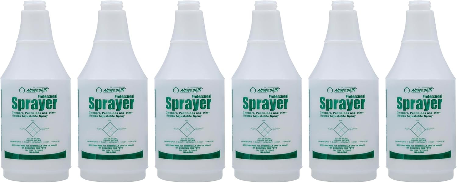 6-Pack 24 Oz. Natural HDPE Spray Bottles 28/400 Neck Finish Molded-in Dilution