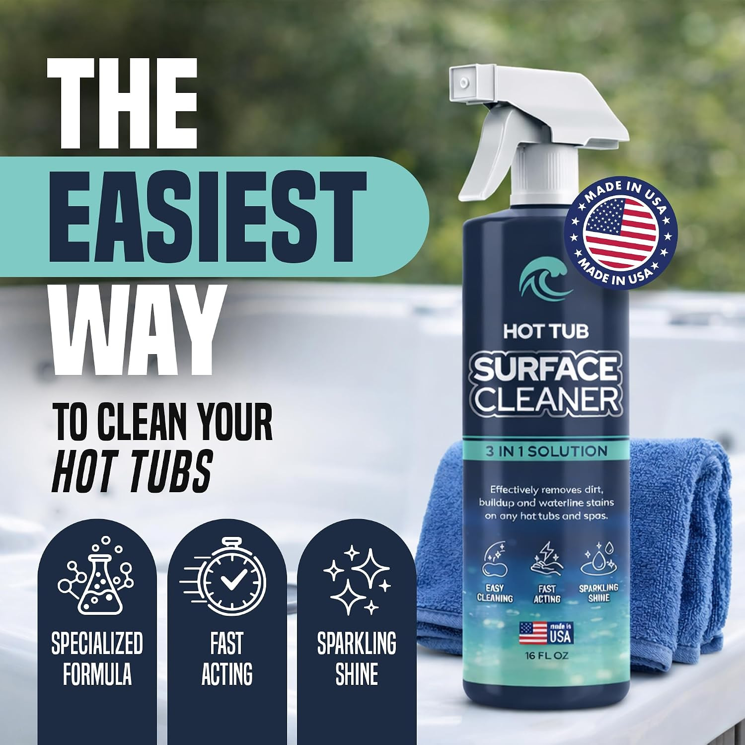 Hot Tub Surface Cleaner – Fast Acting Formula, Easy Spray & Wipe Use, for Acryli