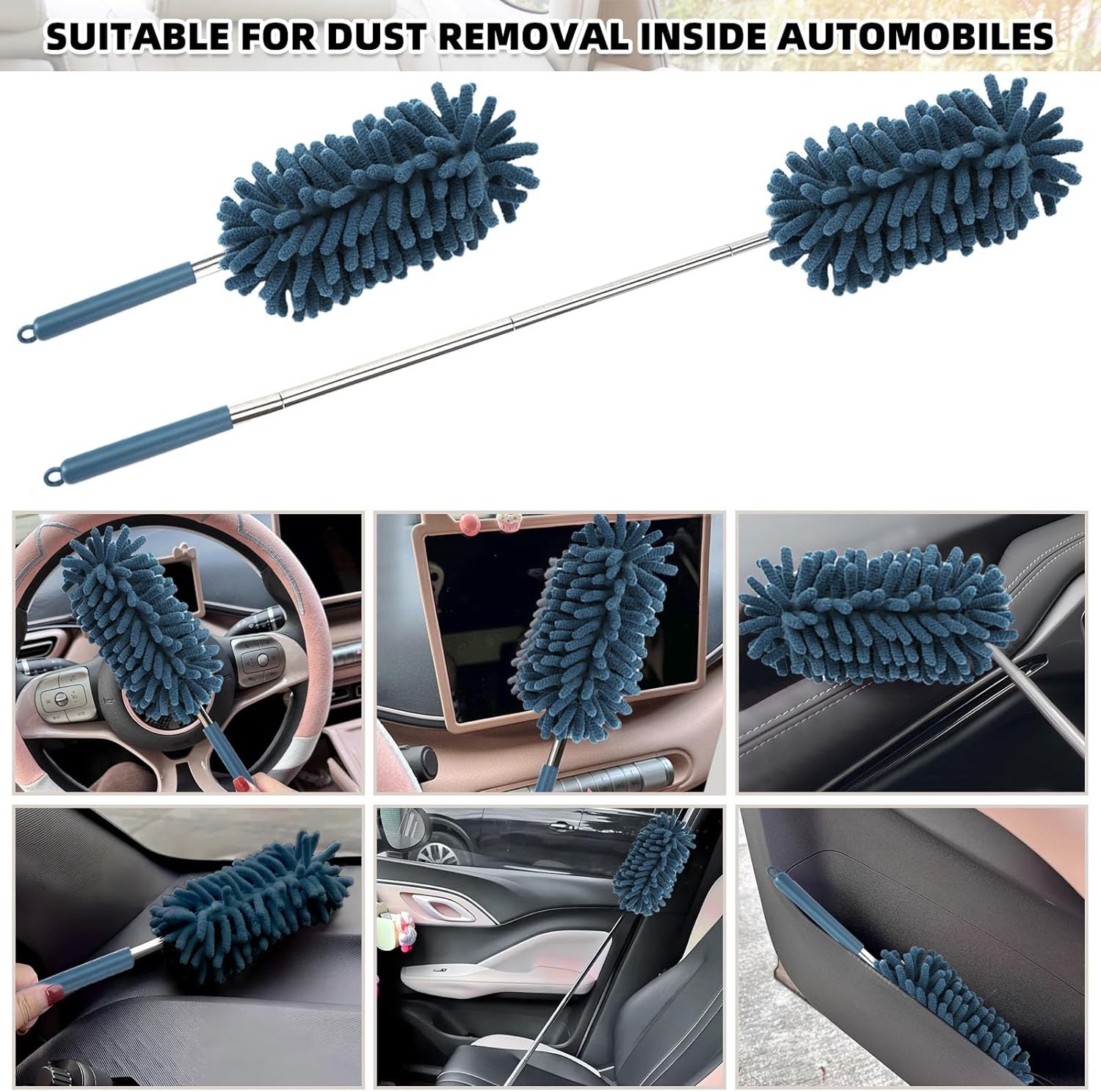2Pcs Car Interior Duster with Extension Pole Soft Dash Vent Dusting Detailing Wa