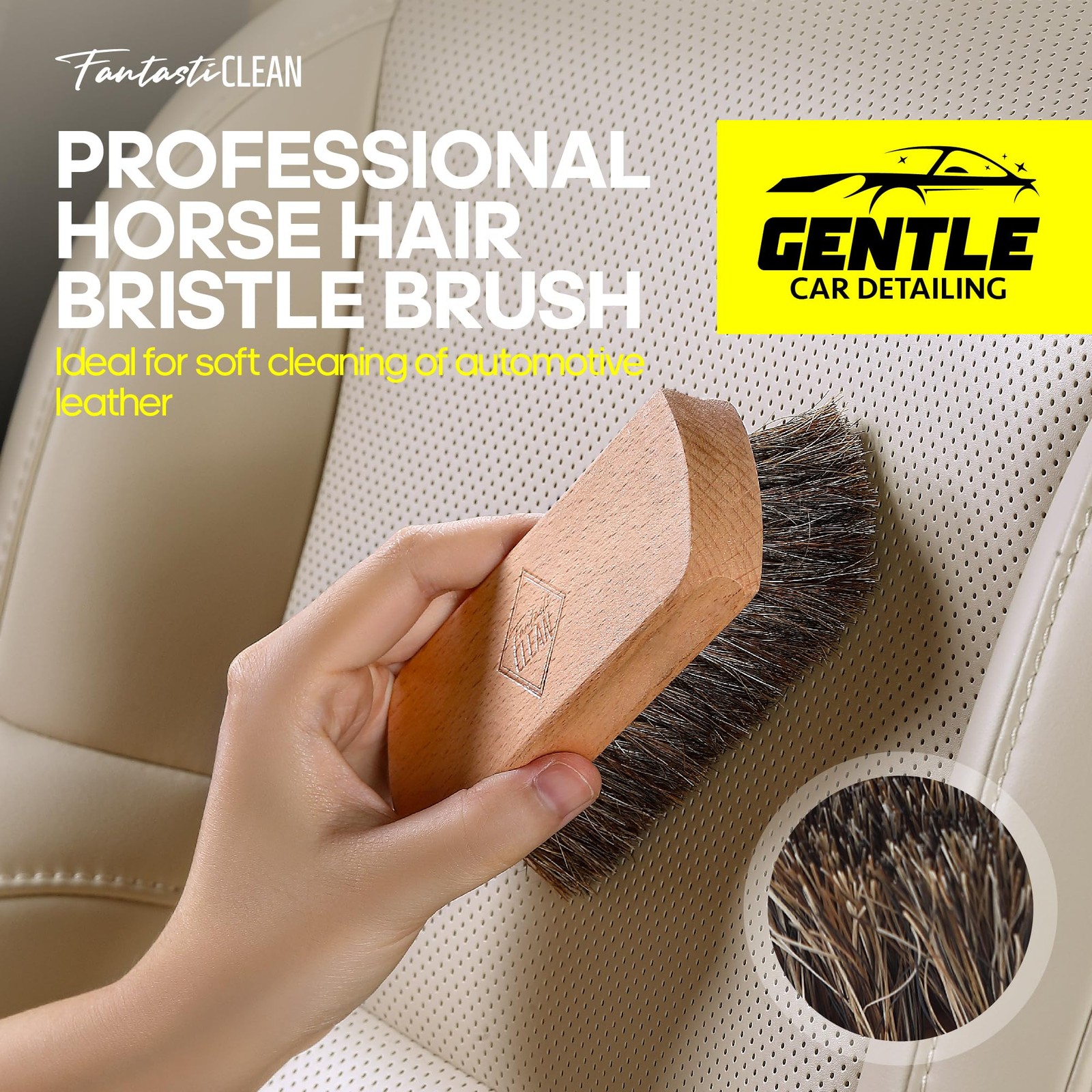 9PC Car Detailing Kit，Boars Hair Brush，Horse Hair Bristle，Suede-Coral Cloth，C…