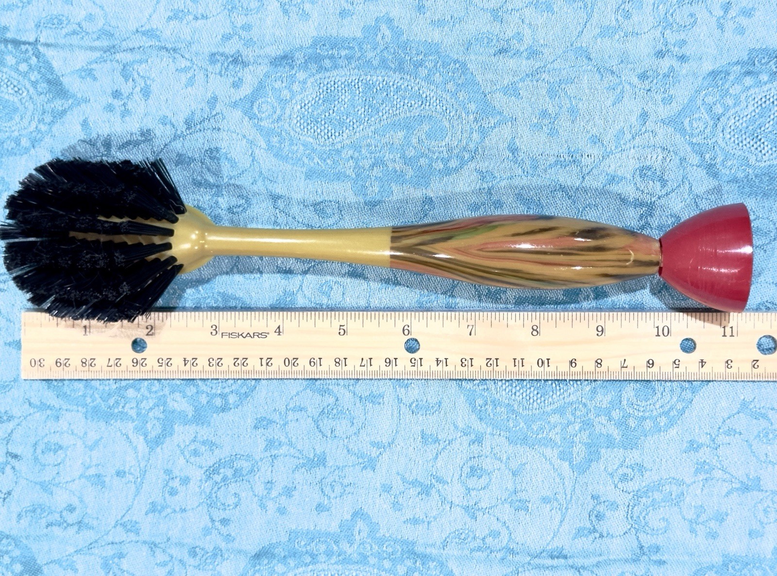 Vigar Dish Wash Standing Brush Vibrant Retro Rose Pattern Orange Red Swirls NWOT