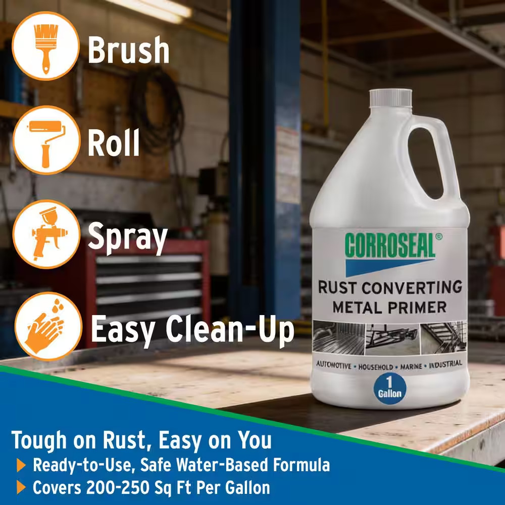 Water-Based 1 Gal. Cleaner & Degreaser, Rust Converter & Metal Primer, Converts