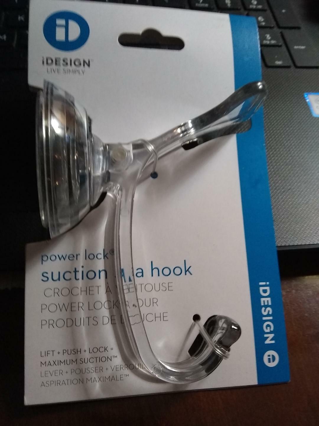 InterDesign Power Lock Suction Attach Bathroom Spa Hook Towel Hanger Clear 51620
