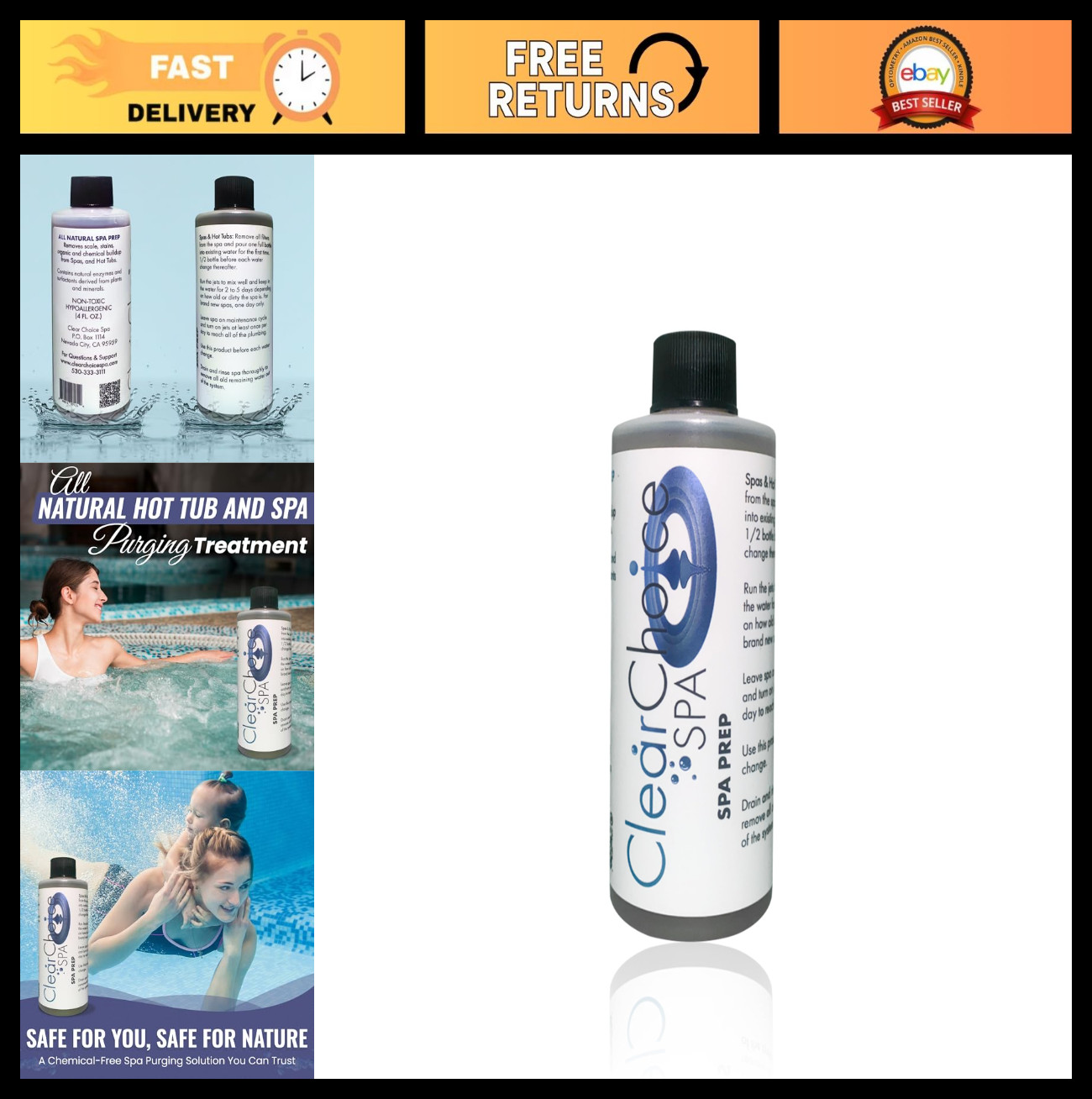 Natural Spa Prep Purging Agent – Eco-Friendly Hot Tub Cleaner, 4 oz – Removes Ch