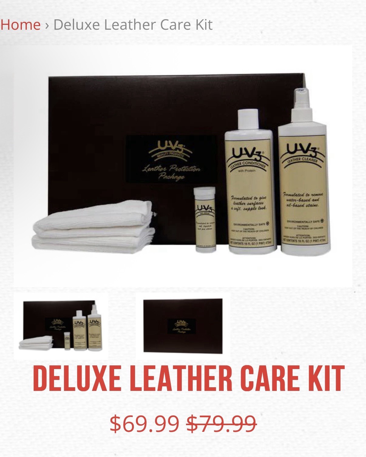 UV3 Deluxe Leather Care Kit Cleaner Conditioner Ink Eraser New Sealed