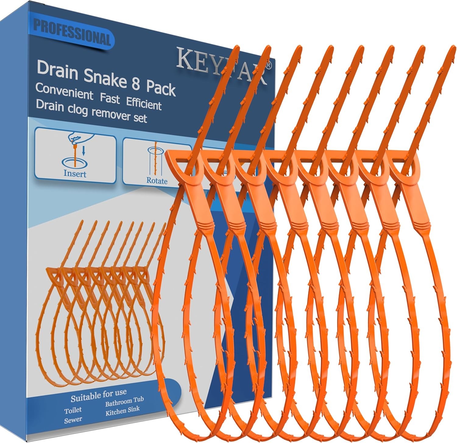 8 Pack 25 Inch Drain Snake Clog Remover, Drain Hair Remover, Sink Snake Drain