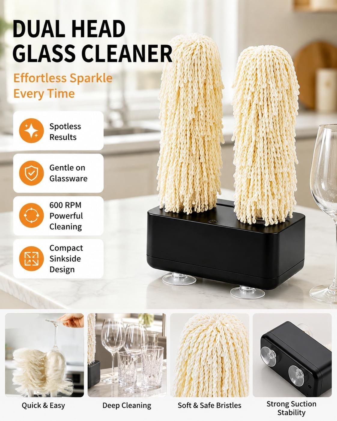 Ugdgtgo Electric Wine Glass & Bottle Cleaner Polisher 600 RPM Black New Open Box